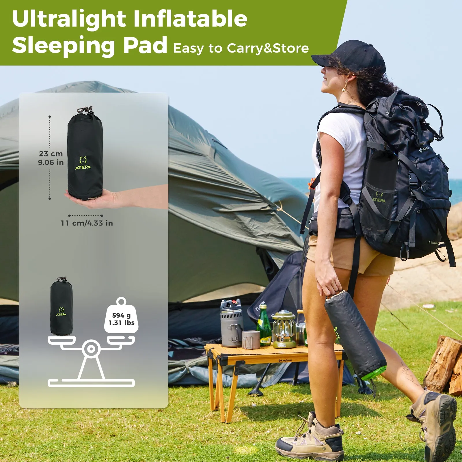 ATEPA Ultralight Insulated Sleeping Pad R Value 6 with Pump Sack