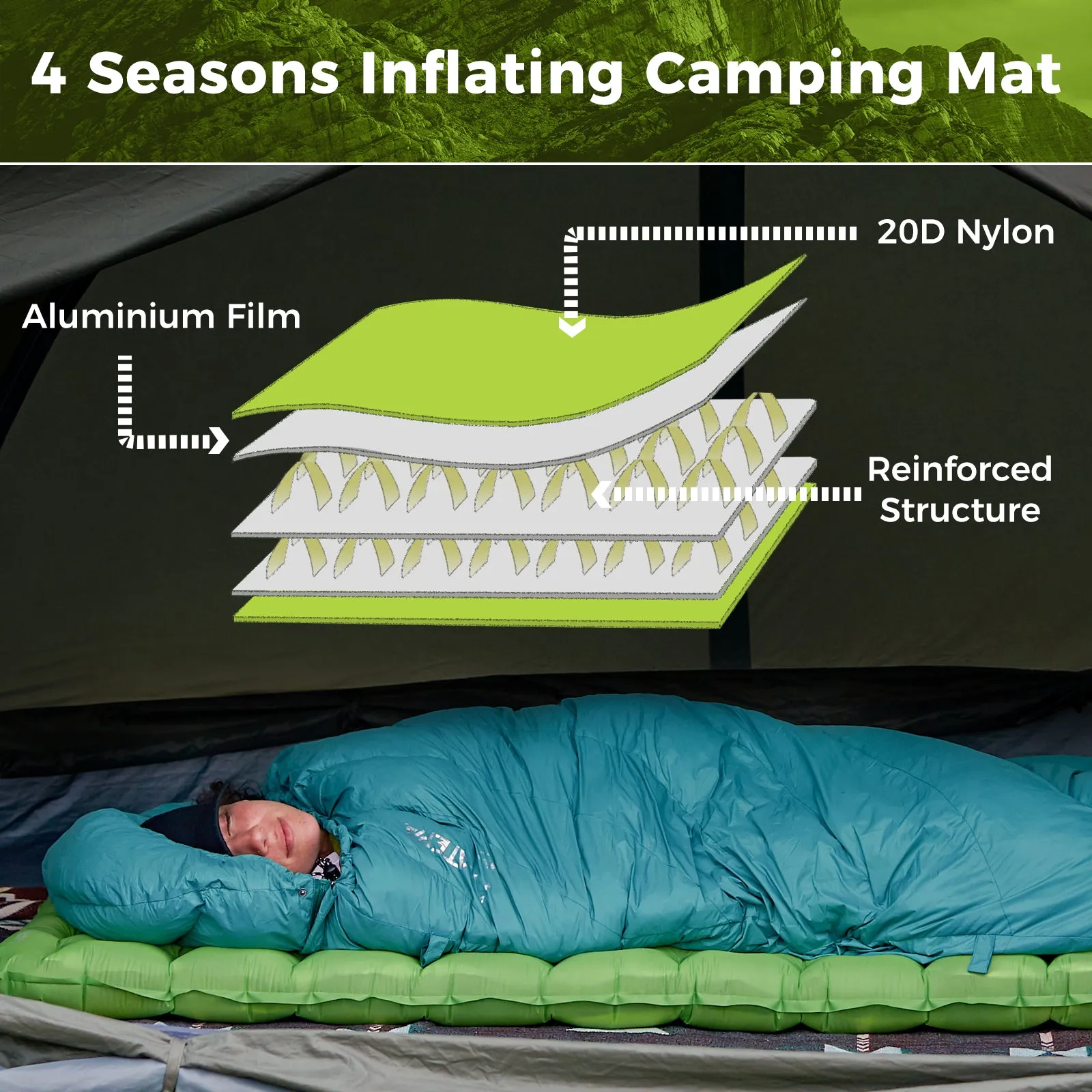 ATEPA Ultralight Insulated Sleeping Pad R Value 6 with Pump Sack