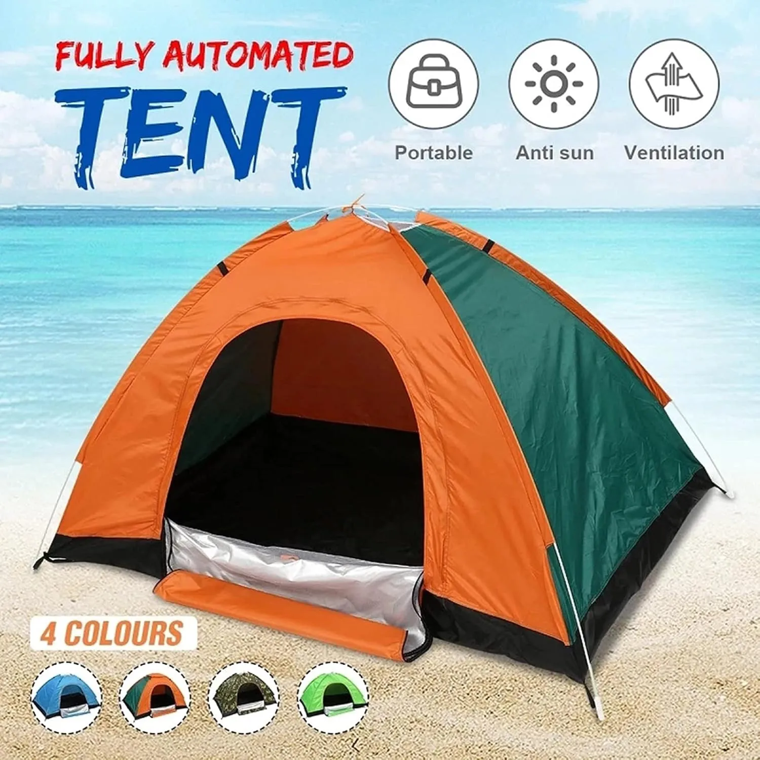 Automatic Pop Up Camping Tent, Outdoor Family Quick Open Beach Tents Portable Foldable Windproof Waterproof Ultralight Instant Setup Tent for 4 Season