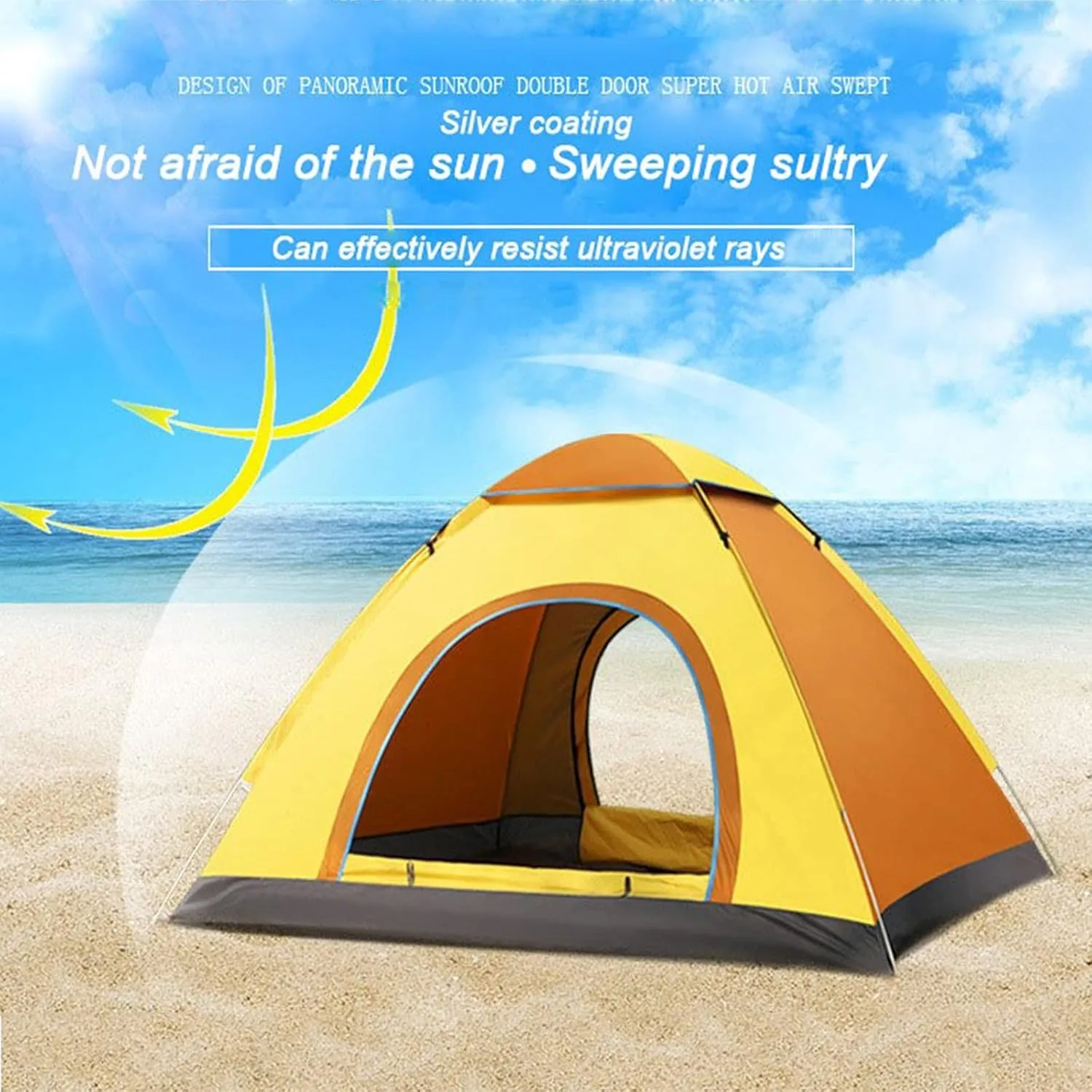 Automatic Pop Up Camping Tent, Outdoor Family Quick Open Beach Tents Portable Foldable Windproof Waterproof Ultralight Instant Setup Tent for 4 Season