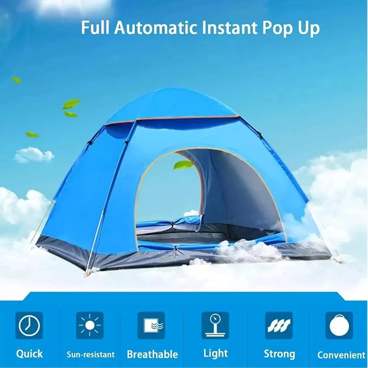 Automatic Pop Up Camping Tent, Outdoor Family Quick Open Beach Tents Portable Foldable Windproof Waterproof Ultralight Instant Setup Tent for 4 Season