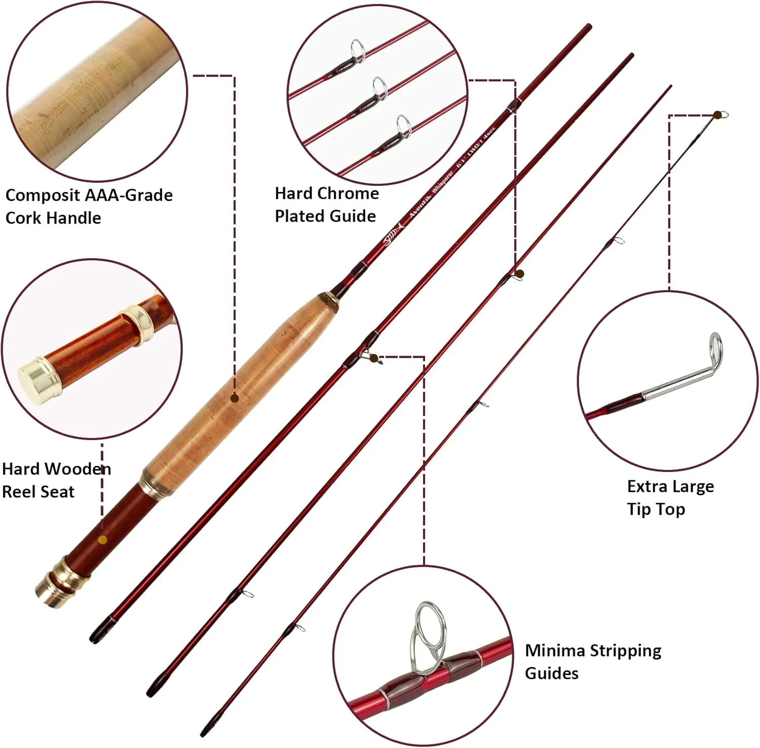 Aventik Whisperer Fly Fishing Rod 4 Pieces, 6FT 0/1/2/3wt, 7FT 3/4wt, 24T Corbon Fiber Fast Action Super Compact Freshwater Ultra Light Fly Rod with Cordura Rod Tube