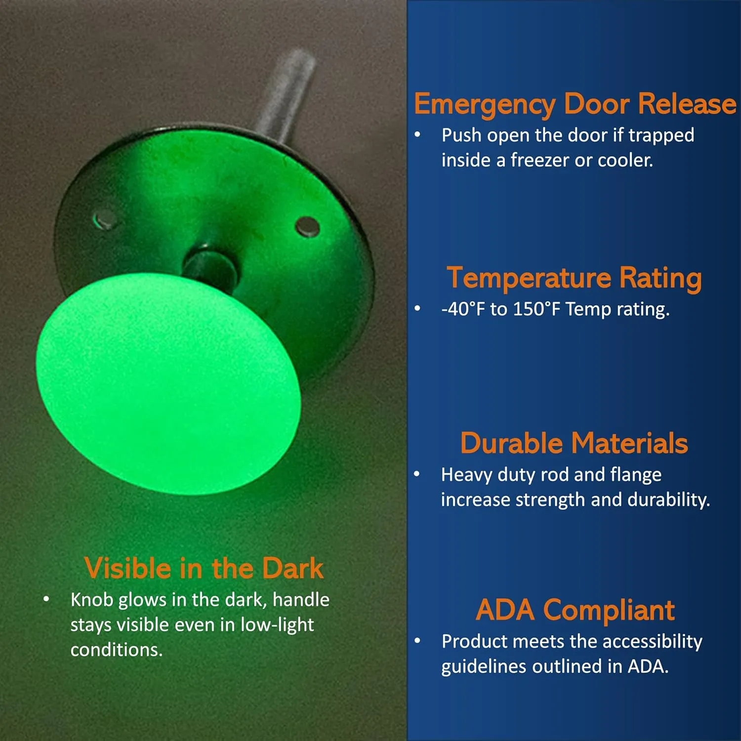 Awoco Kason 481 Inside Release Handle, Glow in Dark, Push Rod for 4" Thick Door of Walk-in Coolers and Freezers, Overall 6-7/8" (Steel 58 Short)