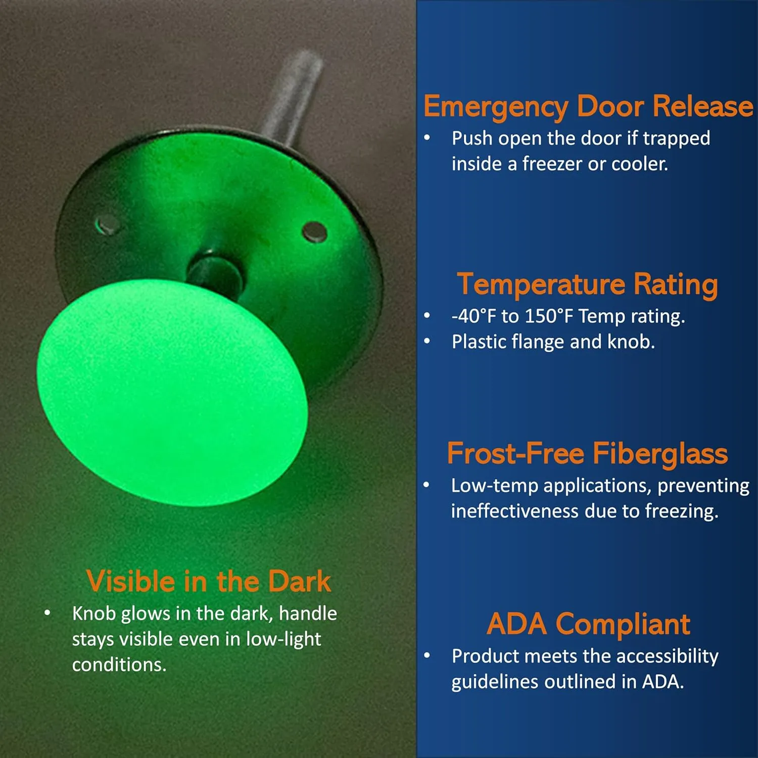 Awoco Kason 487 Frost-Free Inside Release Handle, Glow in Dark, Fiberglass Push Rod for 6" Thick Door of Walk-in Coolers and Freezers, Overall 8-7/8" (Fiberglass 58 Long)