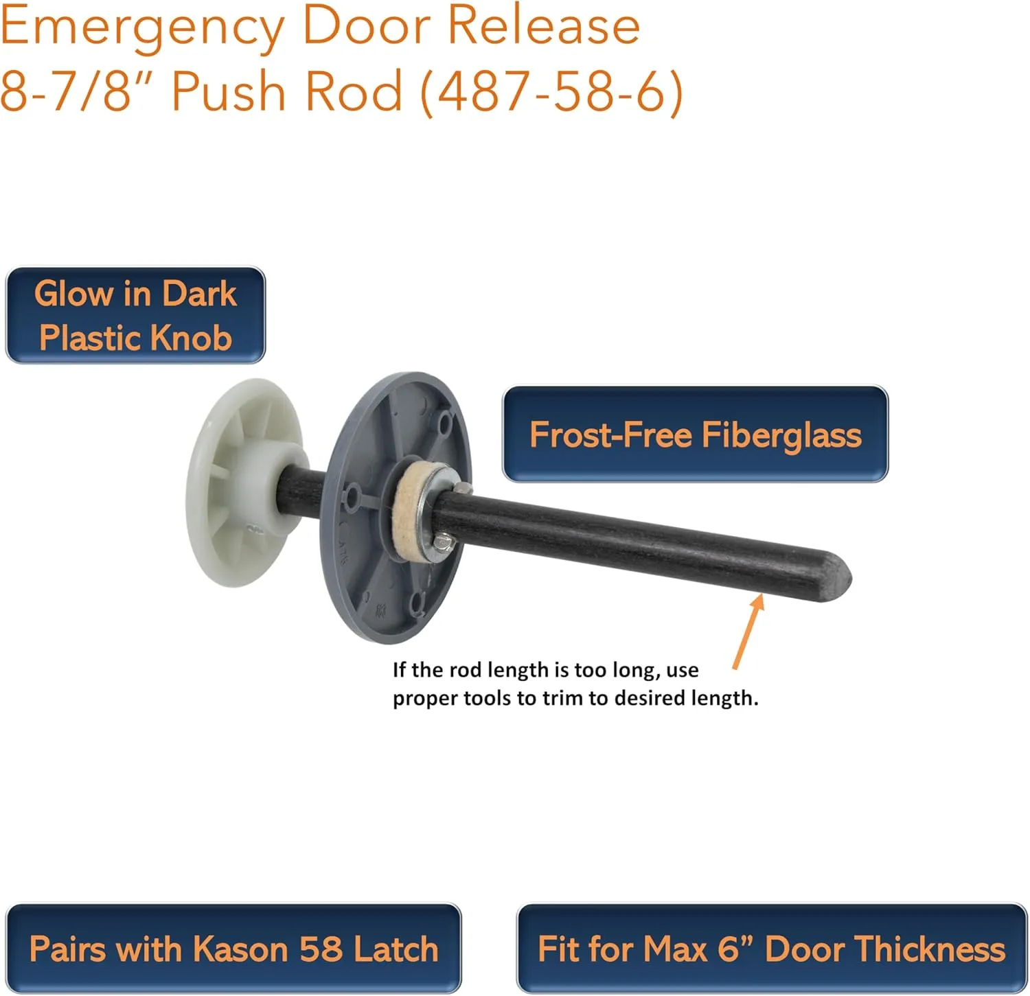 Awoco Kason 487 Frost-Free Inside Release Handle, Glow in Dark, Fiberglass Push Rod for 6" Thick Door of Walk-in Coolers and Freezers, Overall 8-7/8" (Fiberglass 58 Long)