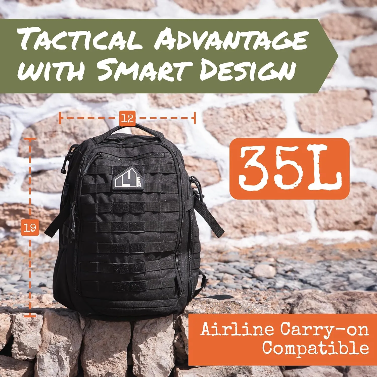 Backpack | 35L Capacity Military Backpack, 3-Day Bug Out Army Backpack | MOLLE Backpack Compatible PALS | Rucking Backpack EDC Hiking Survival Backpacks, Black Tactical Backpack for Men
