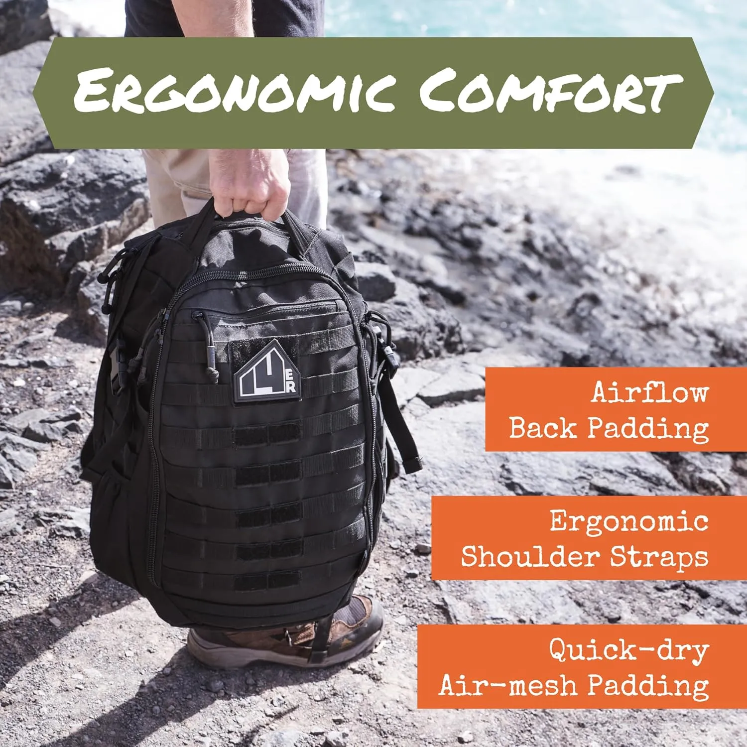 Backpack | 35L Capacity Military Backpack, 3-Day Bug Out Army Backpack | MOLLE Backpack Compatible PALS | Rucking Backpack EDC Hiking Survival Backpacks, Black Tactical Backpack for Men