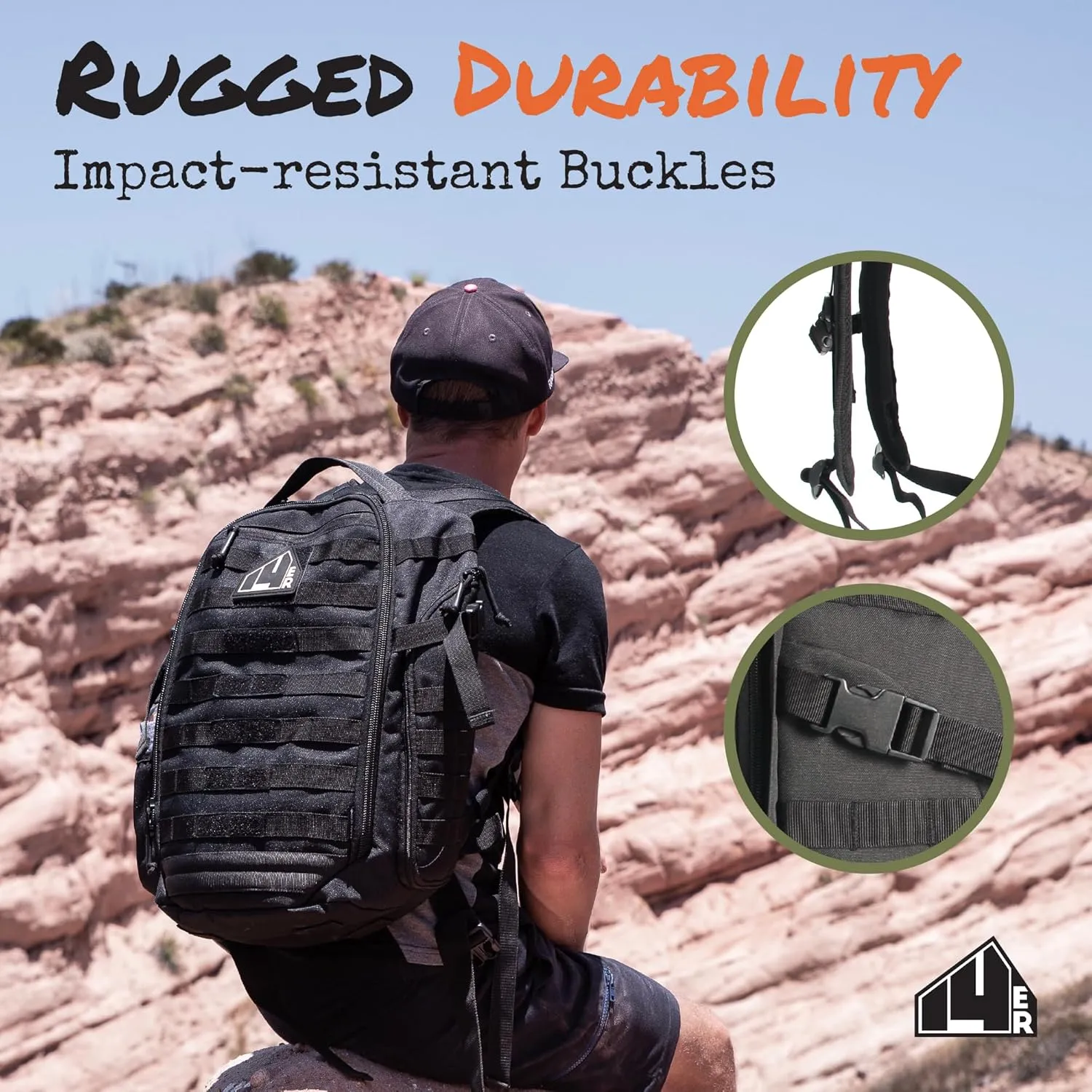 Backpack | 35L Capacity Military Backpack, 3-Day Bug Out Army Backpack | MOLLE Backpack Compatible PALS | Rucking Backpack EDC Hiking Survival Backpacks, Black Tactical Backpack for Men