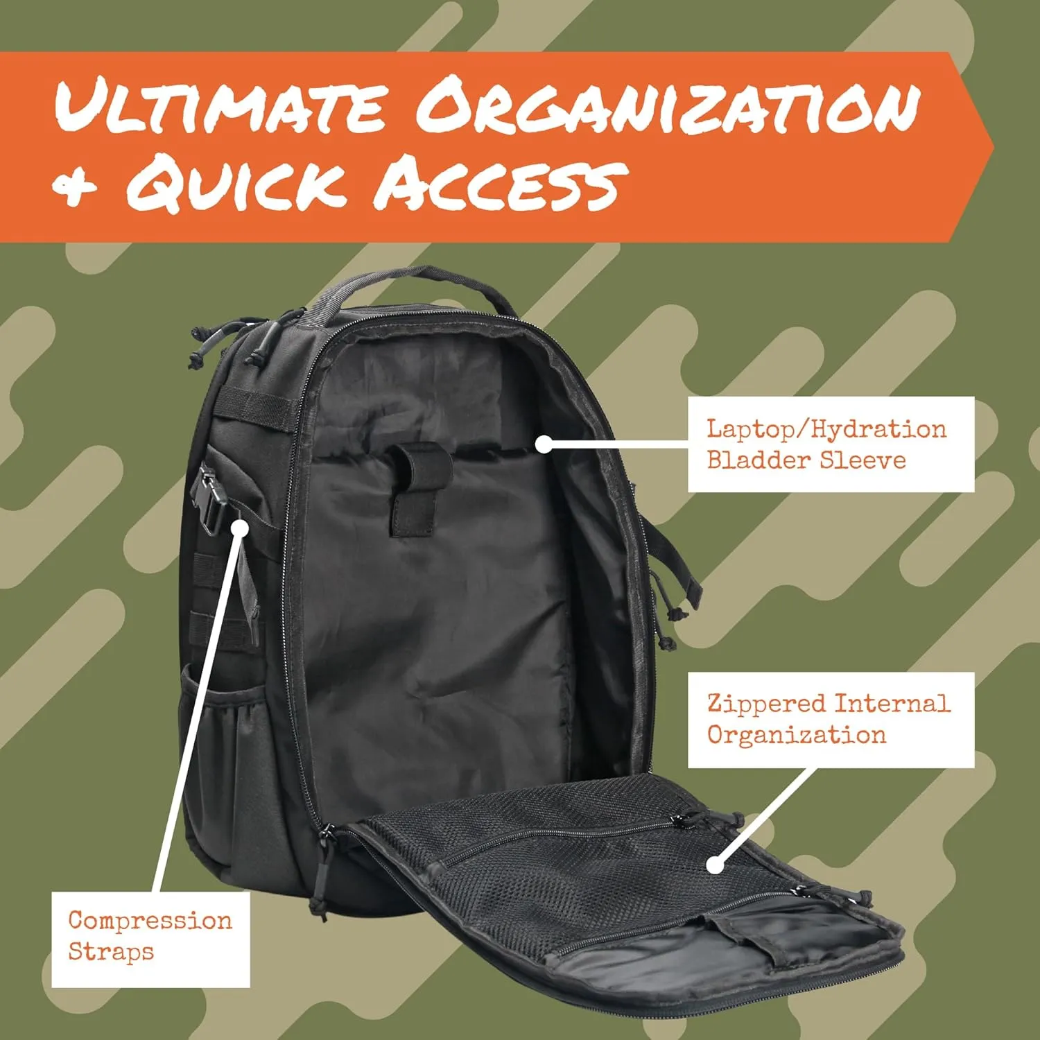 Backpack | 35L Capacity Military Backpack, 3-Day Bug Out Army Backpack | MOLLE Backpack Compatible PALS | Rucking Backpack EDC Hiking Survival Backpacks, Black Tactical Backpack for Men