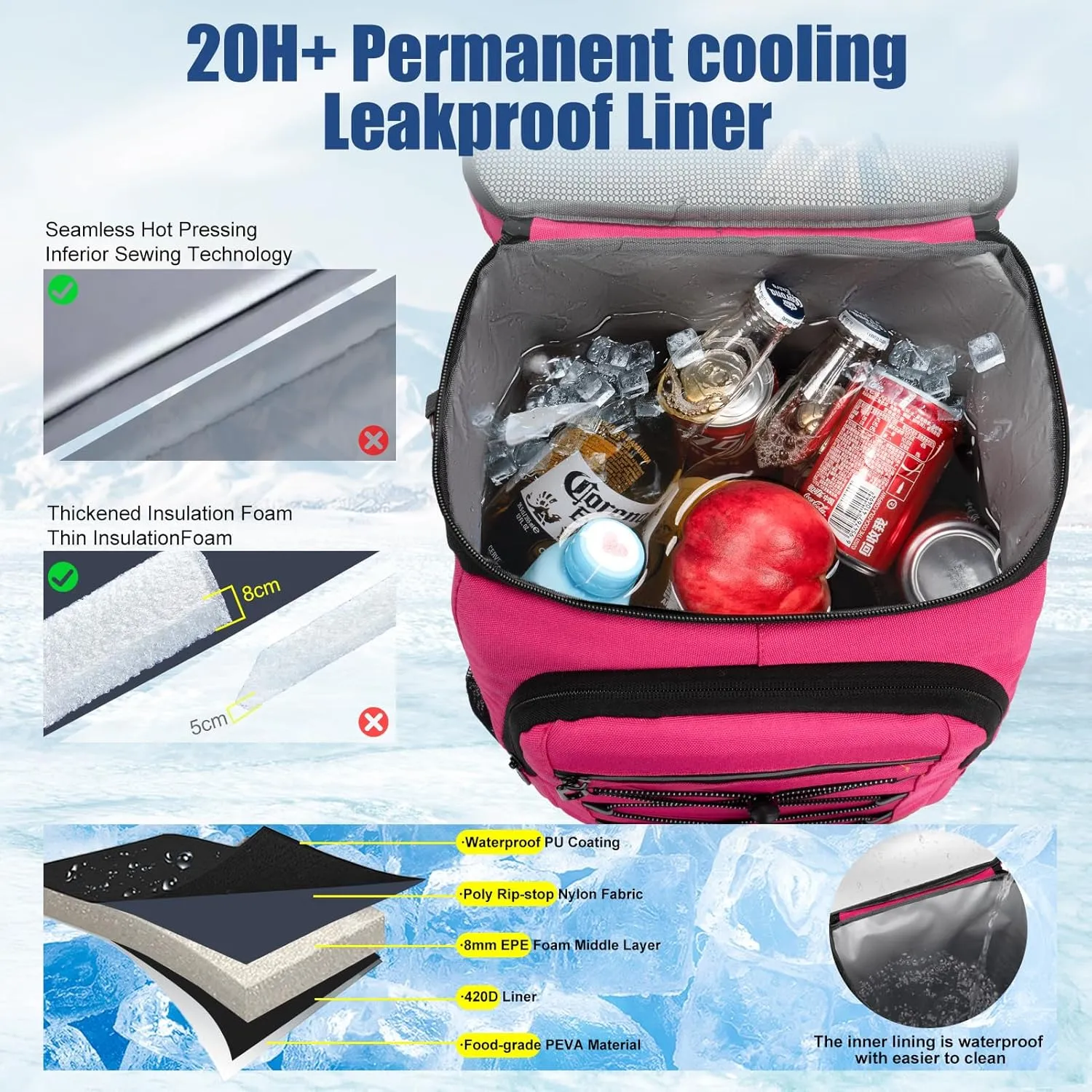 Backpack Cooler Insulated Leak Proof for Men Wowen 36 Cans Soft Cooler Backpack Insulated Waterproof Large Capacity Coolers Bag Portable for Lunch Camping Travel Picnic Hiking