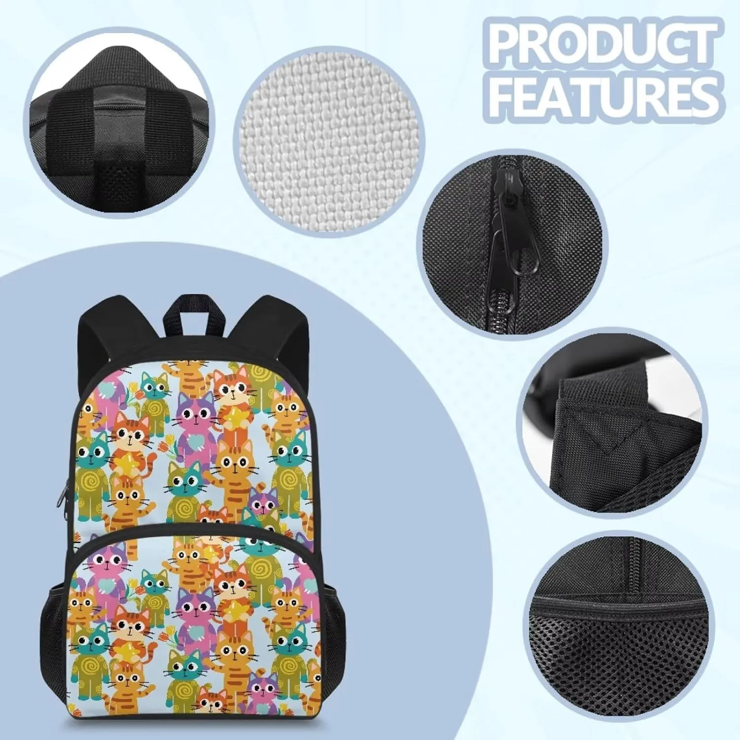 Backpack for Women Large Capacity with 1 Main Compartment and Side Pockets Lovely Cat Family Print Spacious Durable Daypack Facilitate Storage for Job Interview Travel Work