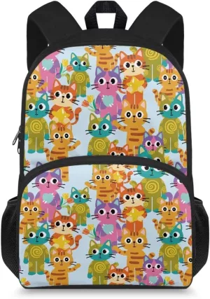 Backpack for Women Large Capacity with 1 Main Compartment and Side Pockets Lovely Cat Family Print Spacious Durable Daypack Facilitate Storage for Job Interview Travel Work