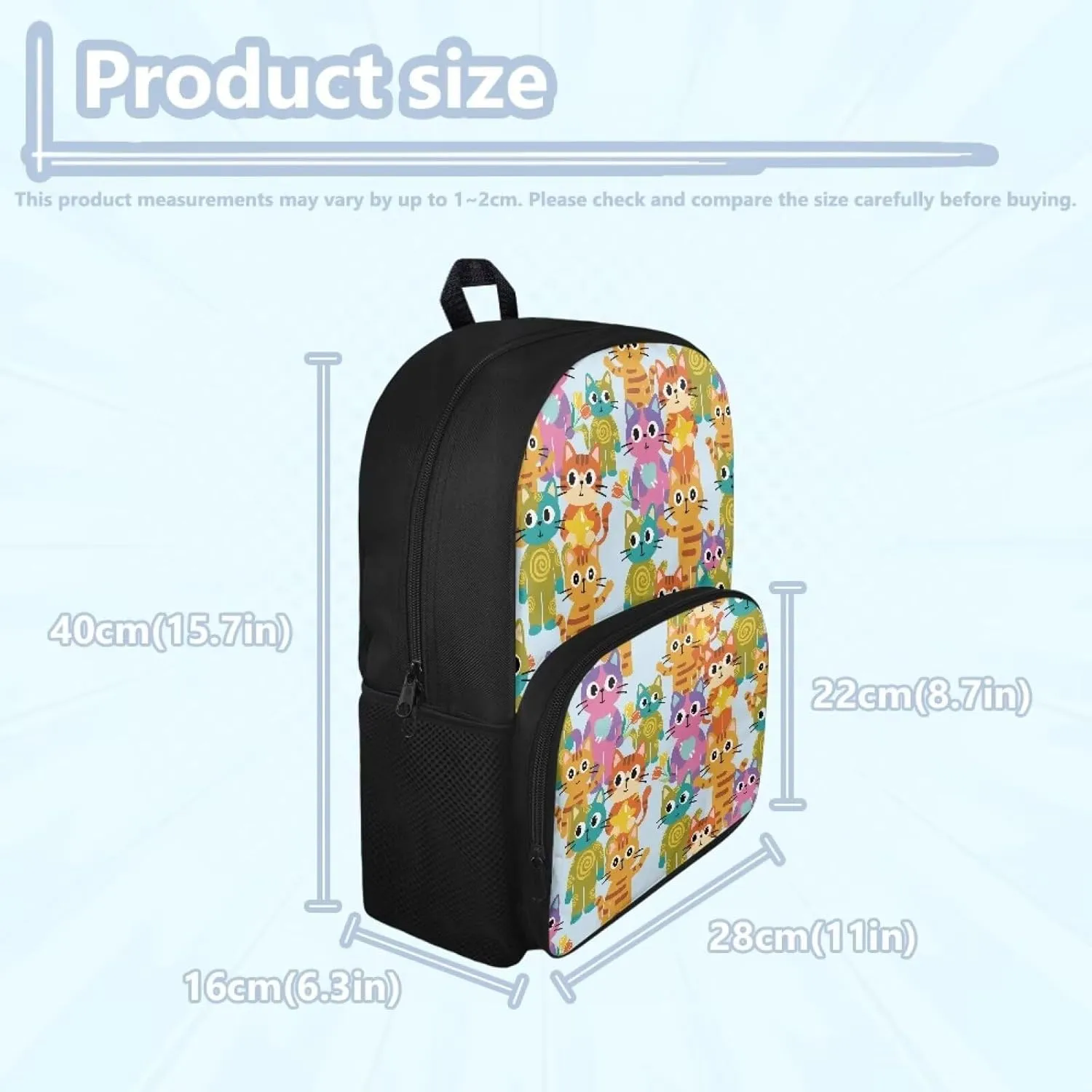 Backpack for Women Large Capacity with 1 Main Compartment and Side Pockets Lovely Cat Family Print Spacious Durable Daypack Facilitate Storage for Job Interview Travel Work