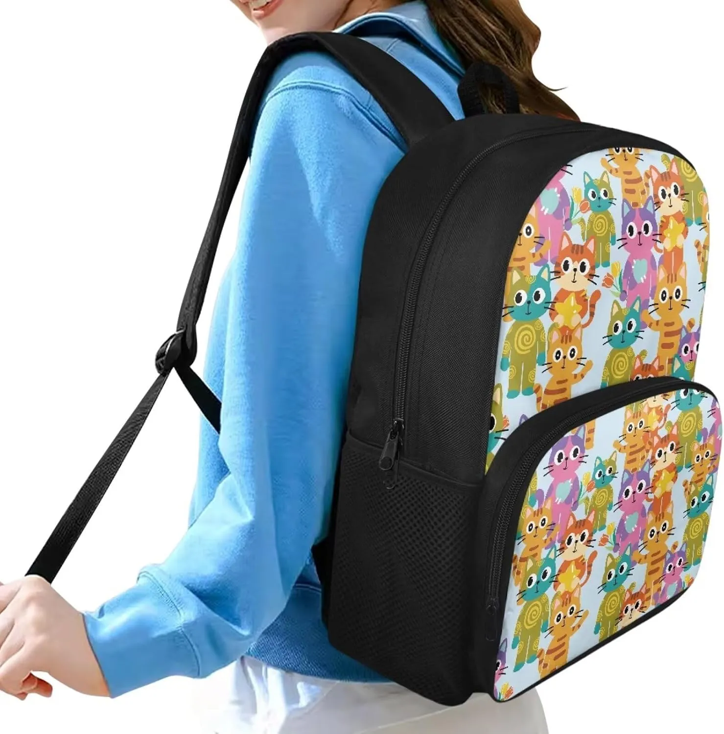 Backpack for Women Large Capacity with 1 Main Compartment and Side Pockets Lovely Cat Family Print Spacious Durable Daypack Facilitate Storage for Job Interview Travel Work