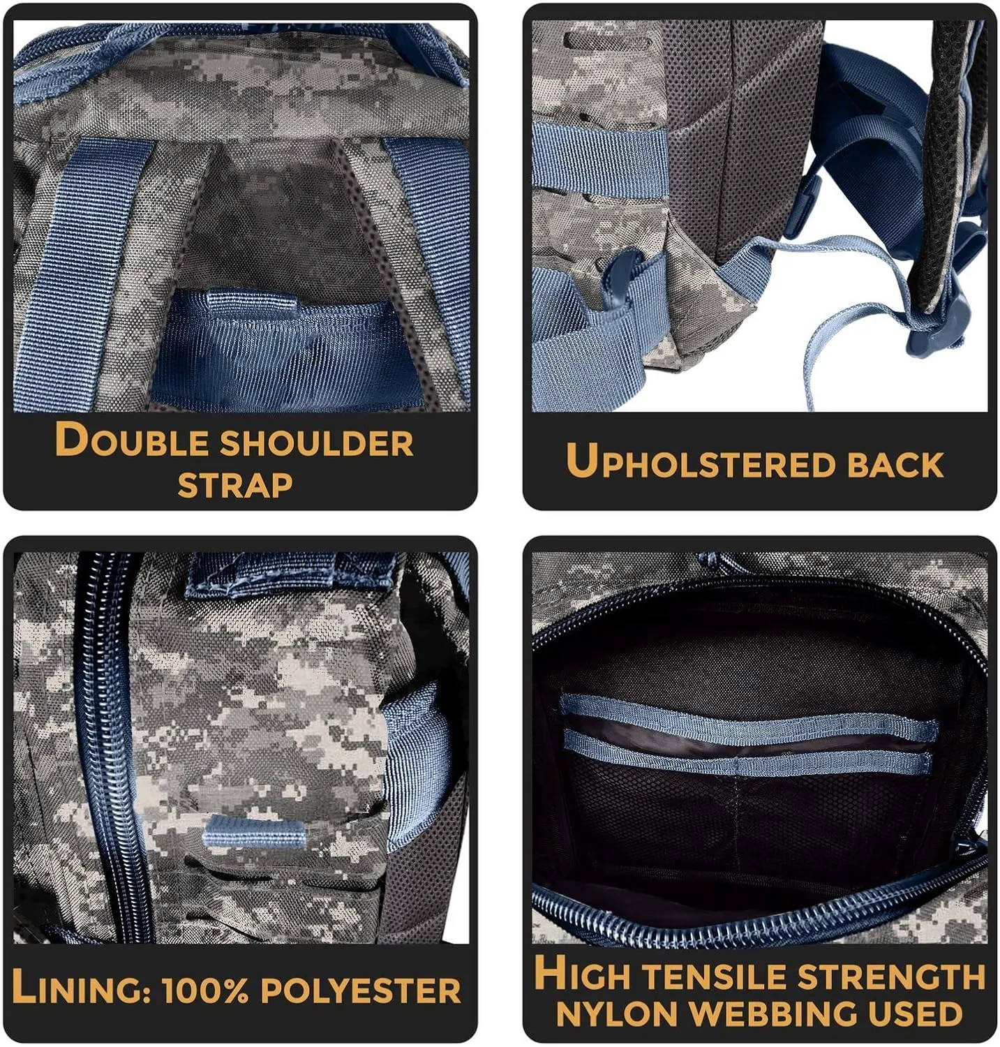 BaHoki Essentials Large Size Tactical Backpack - Military Rucksack with Molle Bags - Ventilated Mesh Adjustable Bag (ACU)