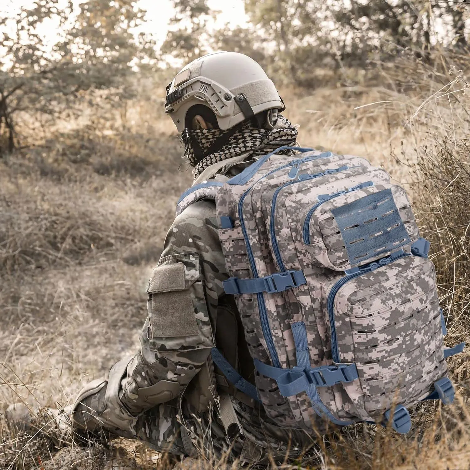 BaHoki Essentials Large Size Tactical Backpack - Military Rucksack with Molle Bags - Ventilated Mesh Adjustable Bag (ACU)