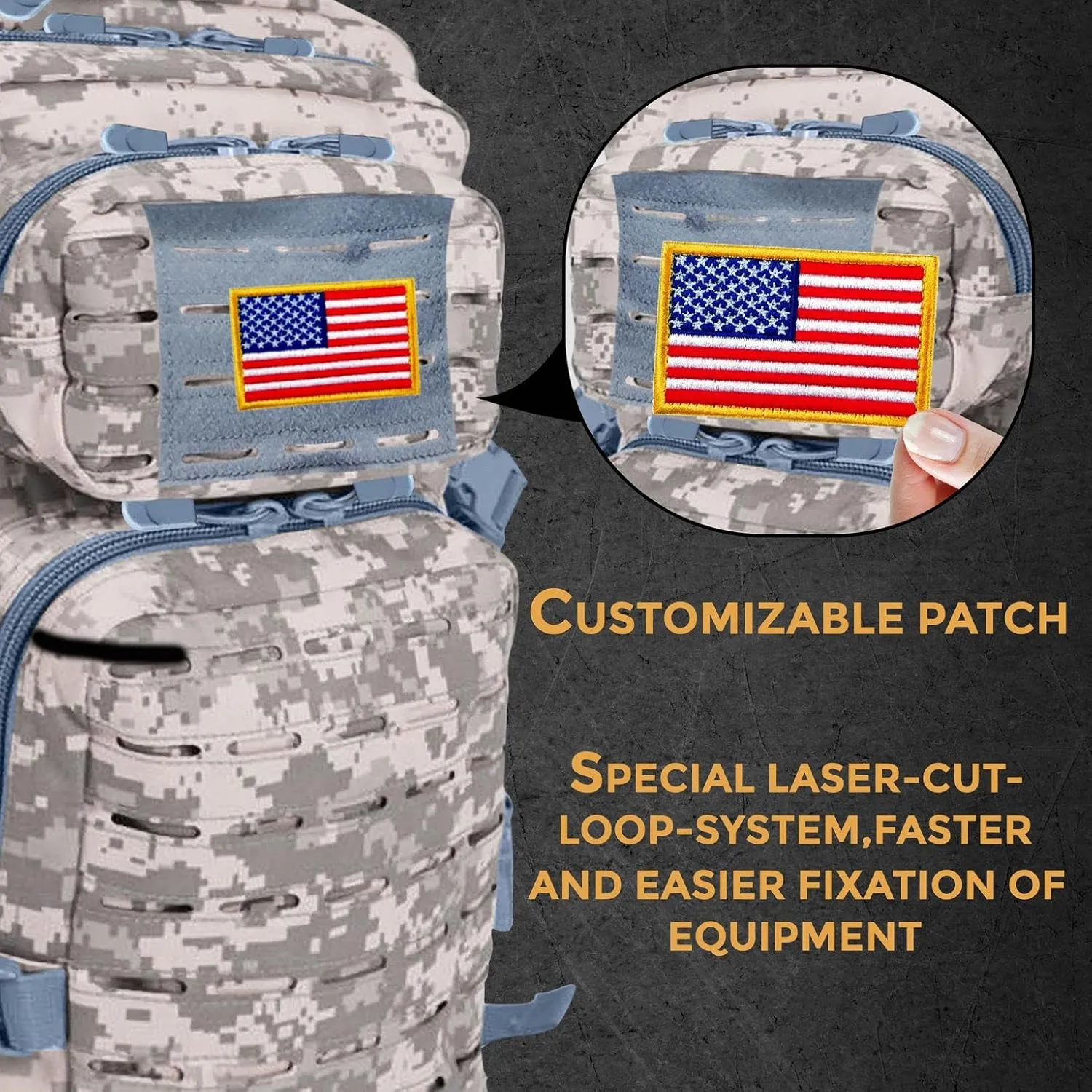 BaHoki Essentials Large Size Tactical Backpack - Military Rucksack with Molle Bags - Ventilated Mesh Adjustable Bag (ACU)