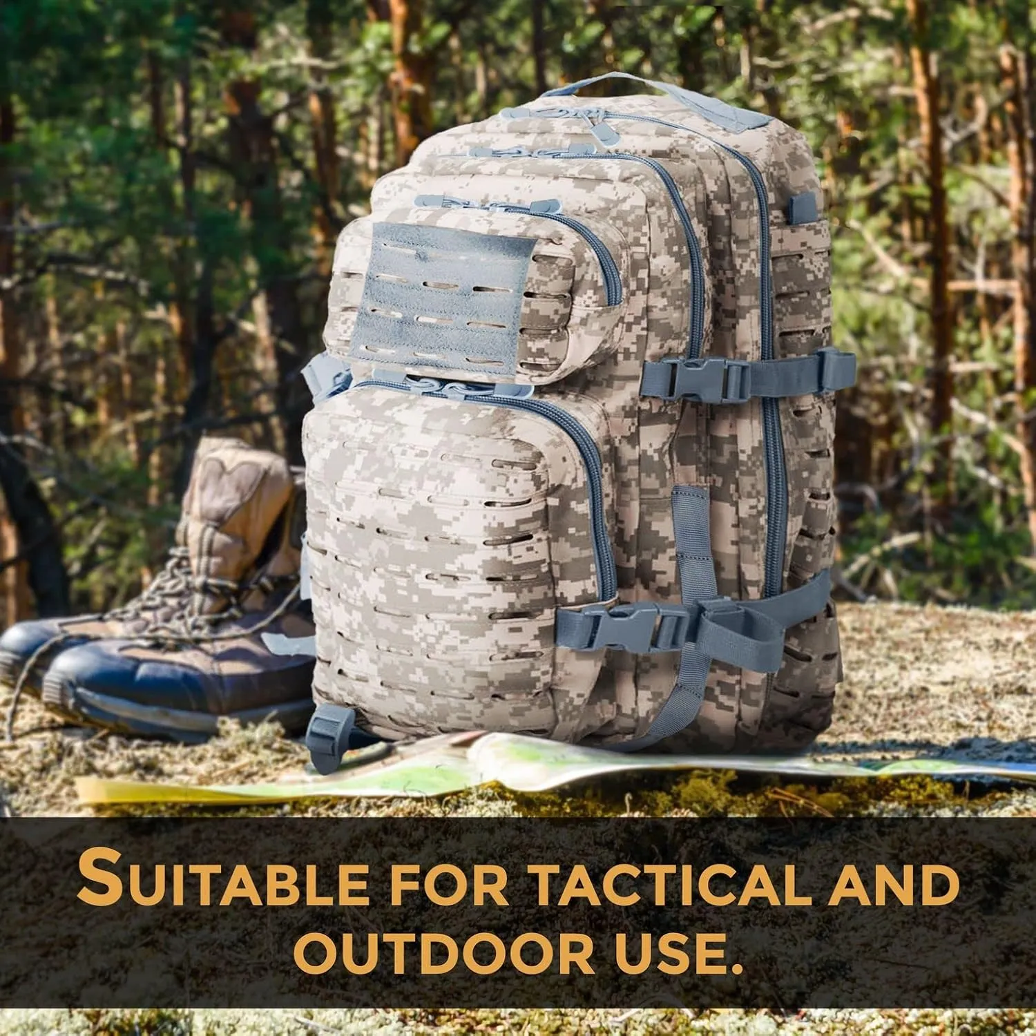 BaHoki Essentials Large Size Tactical Backpack - Military Rucksack with Molle Bags - Ventilated Mesh Adjustable Bag (ACU)