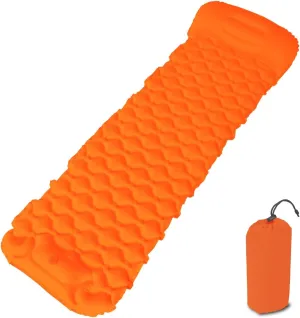 Baiao Inflatable Sleeping Pad for Camping, Camping Sleeping Pads with Pillow 77"X24",Ultralight Camping Sleeping Mat with Built-in Foot Pump, Camping Mattress Pad for Backpacking Tent Hiking(Orange)