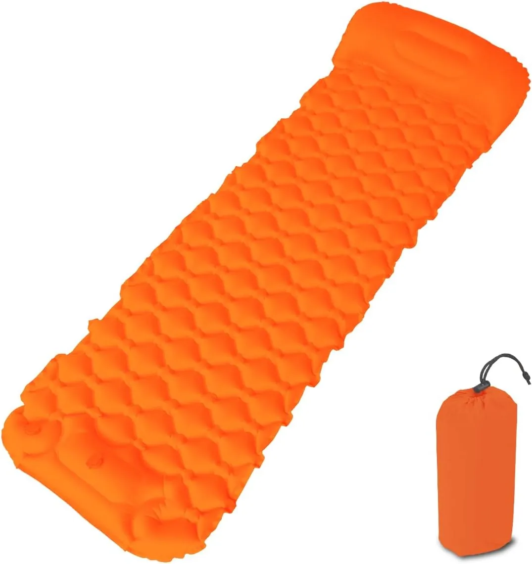 Baiao Inflatable Sleeping Pad for Camping, Camping Sleeping Pads with Pillow 77"X24",Ultralight Camping Sleeping Mat with Built-in Foot Pump, Camping Mattress Pad for Backpacking Tent Hiking(Orange)