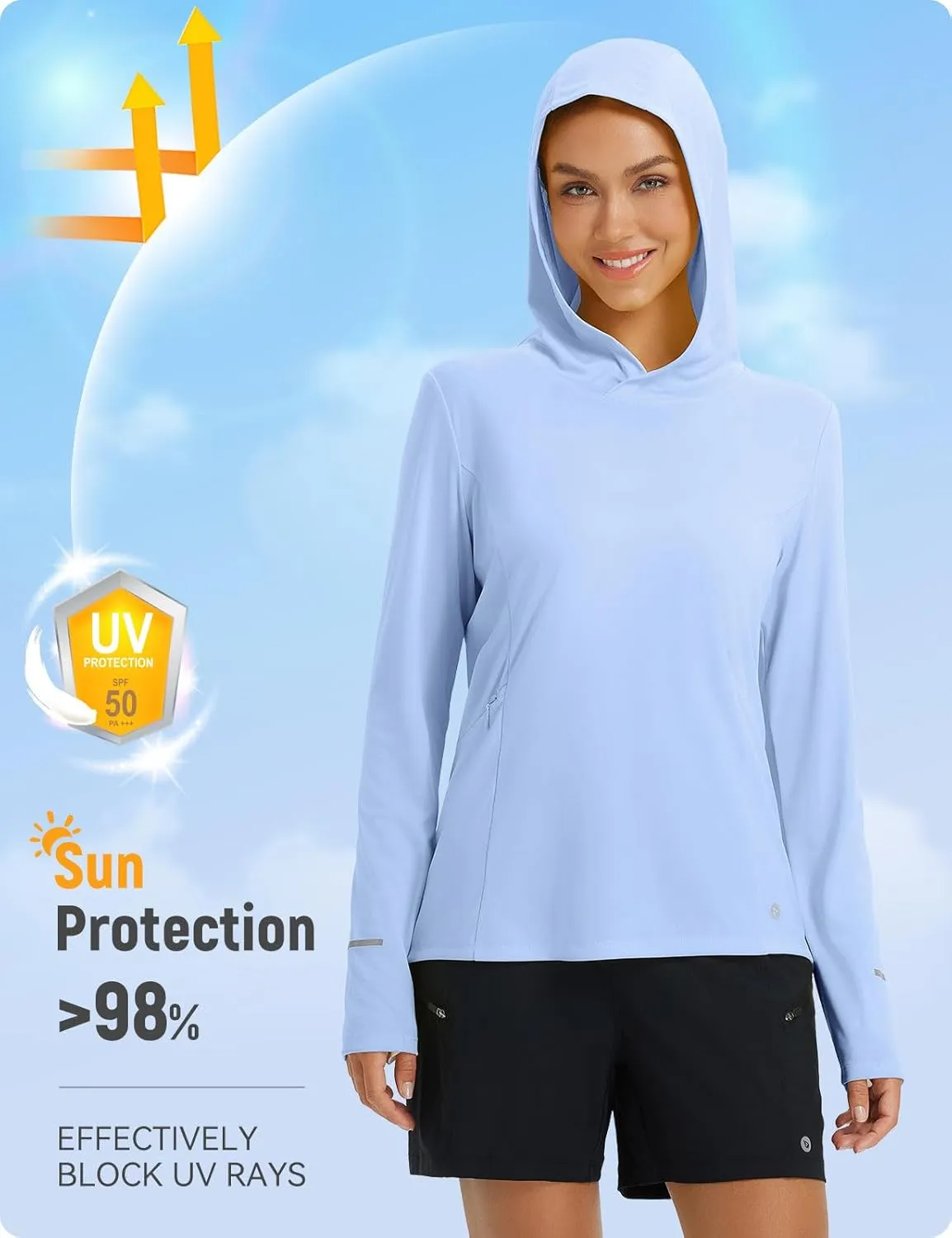 baleaf Women's Sun Shirts UPF 50  Hoodie Long Sleeve Spf UV Shirt Lightweight Quick Dry Hiking Zip Pocket