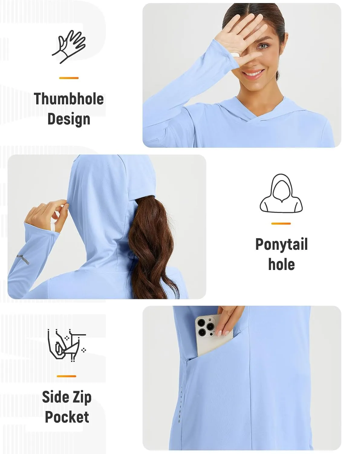 baleaf Women's Sun Shirts UPF 50  Hoodie Long Sleeve Spf UV Shirt Lightweight Quick Dry Hiking Zip Pocket