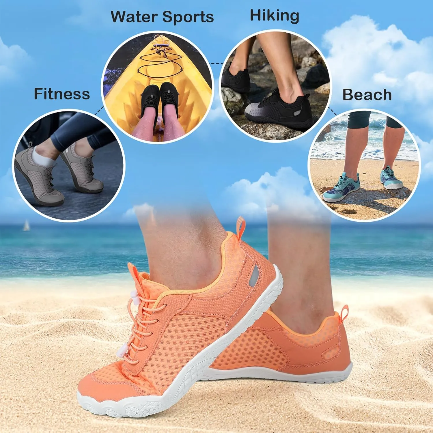 BARERUN Water Shoes Women Men Quick-Dry Wide Toe Athletic Hiking Water Sports Shoes Adjustable Zero Drop Barefoot Shoes for Beach Swim Kayaking Surfing Walking Training