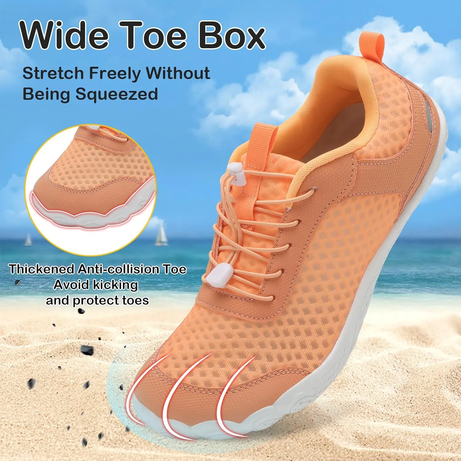 BARERUN Water Shoes Women Men Quick-Dry Wide Toe Athletic Hiking Water Sports Shoes Adjustable Zero Drop Barefoot Shoes for Beach Swim Kayaking Surfing Walking Training