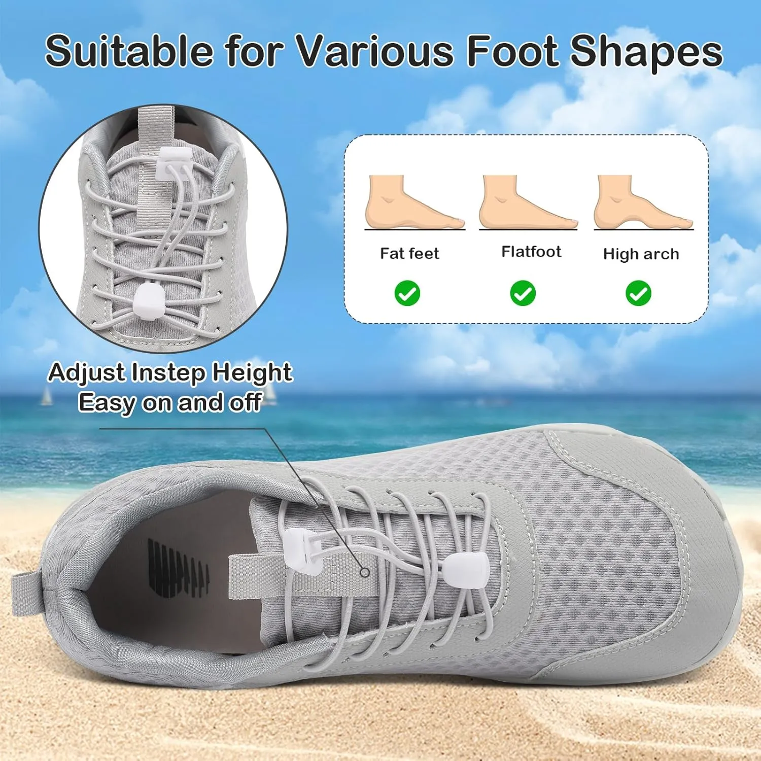 BARERUN Water Shoes Women Men Quick-Dry Wide Toe Athletic Hiking Water Sports Shoes Adjustable Zero Drop Barefoot Shoes for Beach Swim Kayaking Surfing Walking Training