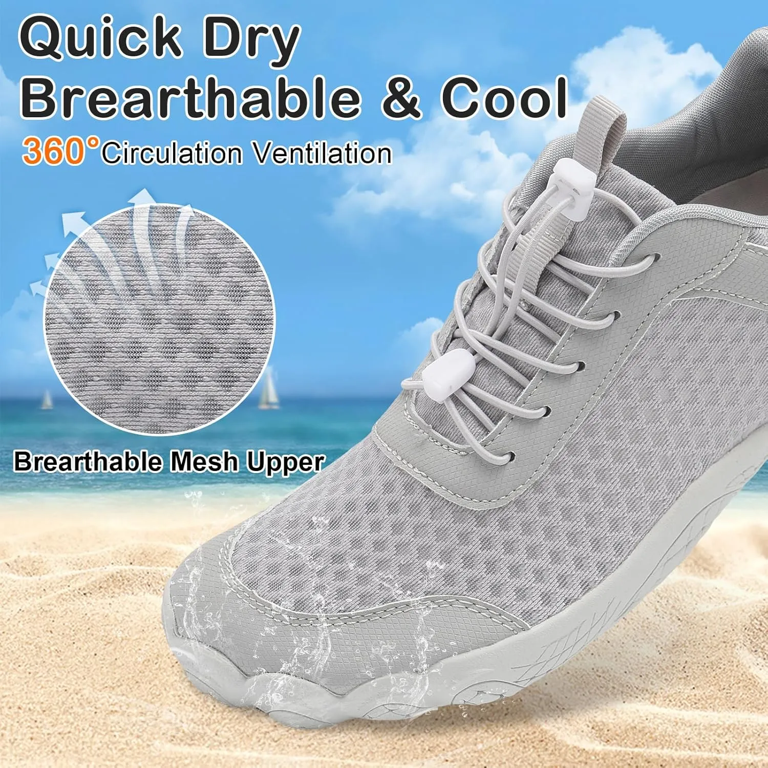 BARERUN Water Shoes Women Men Quick-Dry Wide Toe Athletic Hiking Water Sports Shoes Adjustable Zero Drop Barefoot Shoes for Beach Swim Kayaking Surfing Walking Training
