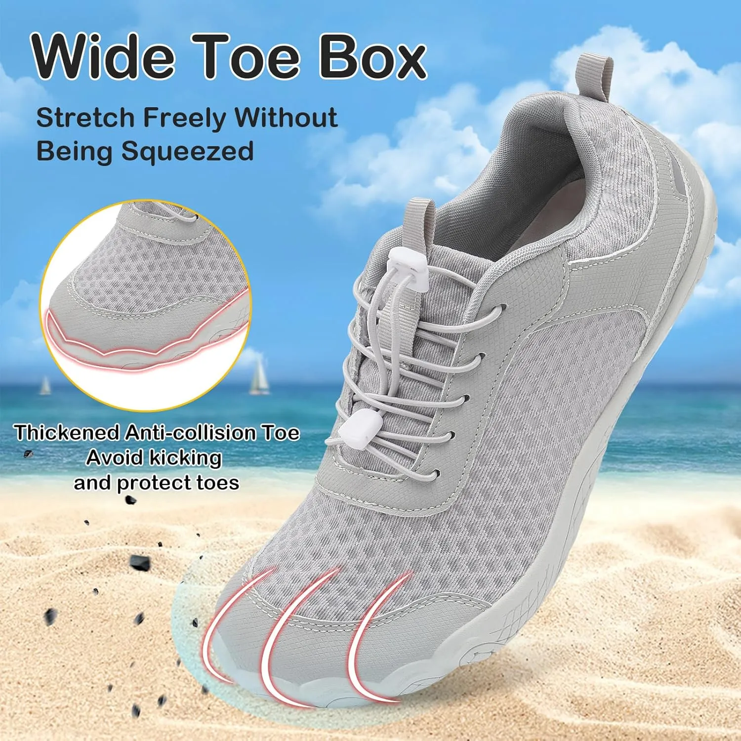 BARERUN Water Shoes Women Men Quick-Dry Wide Toe Athletic Hiking Water Sports Shoes Adjustable Zero Drop Barefoot Shoes for Beach Swim Kayaking Surfing Walking Training