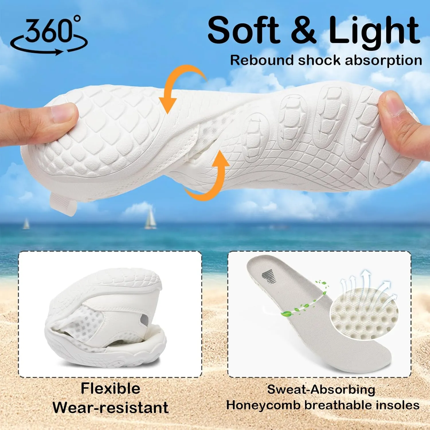 BARERUN Water Shoes Women Men Quick-Dry Wide Toe Athletic Hiking Water Sports Shoes Adjustable Zero Drop Barefoot Shoes for Beach Swim Kayaking Surfing Walking Training
