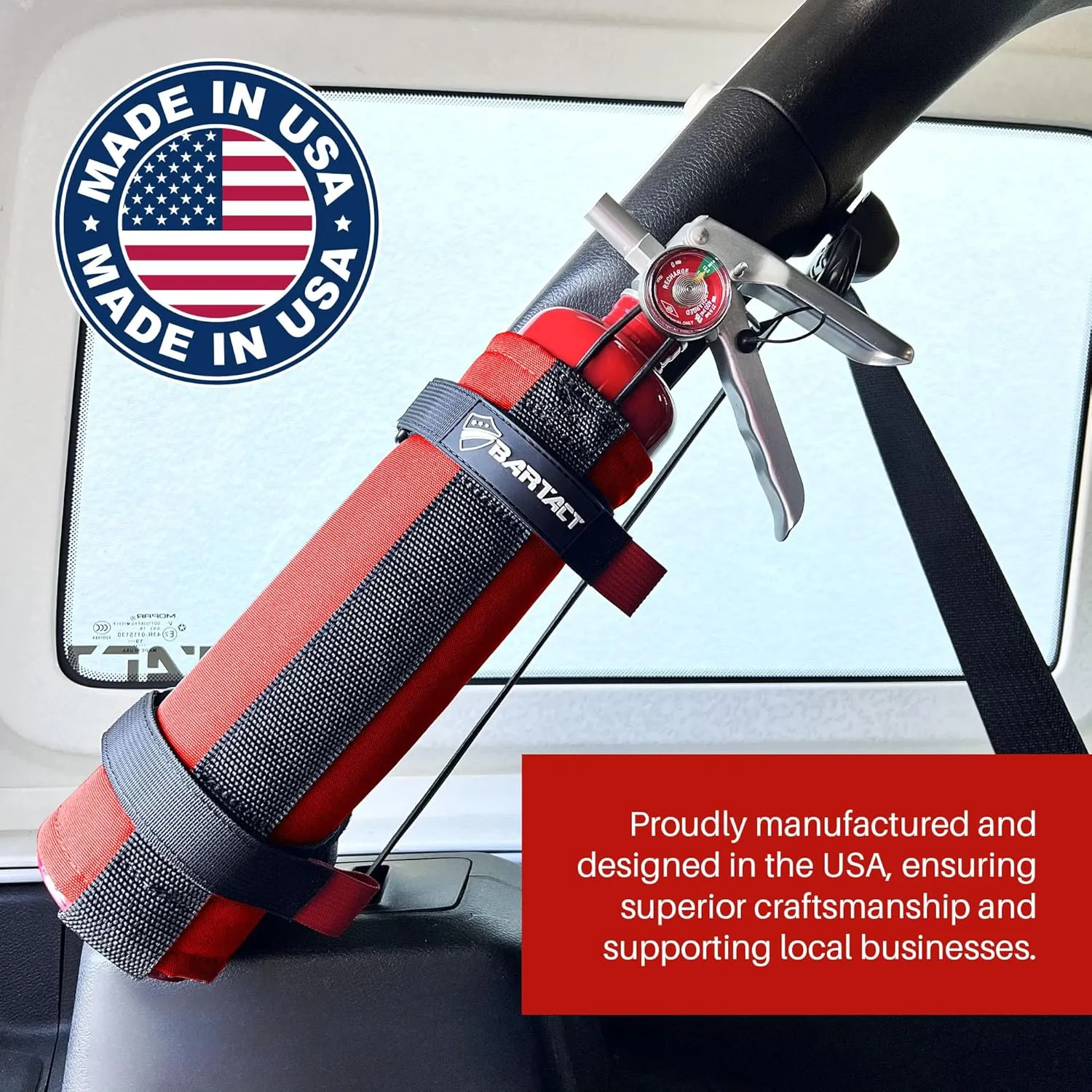 Bartact - 2.5 lb Roll Bar Fire Extinguisher Mount for Vehicle Holder, Adjustable Fire Extinguisher Holder Mount, US Made Universal Vehicle Fire Extinguisher Holder Fits All Roll Bars (Red)