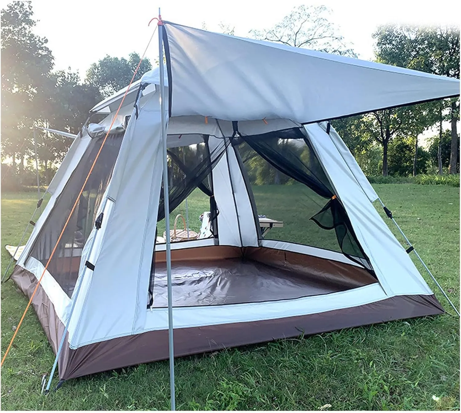Basic Tent 4 People Double Doors and Four Windows, Large Family Tent Stable and Lightweight Double Skin Tent for Hiking Backpacking