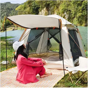 Basic Tent 4 People Double Doors and Four Windows,Waterproof Tent with Porch Sturdy and Practical Teepee Adult for Family,Outdoor,Hiking and Mountaineering