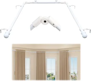 Bay Window Curtain Rods White, U-shaped Curved Adjustable Curtain Rods for Windows 59 to 184 Inches, 1 Inch Renter Friendly Heavy Duty Curtain Rods for Bedroom, Living Room Curtains