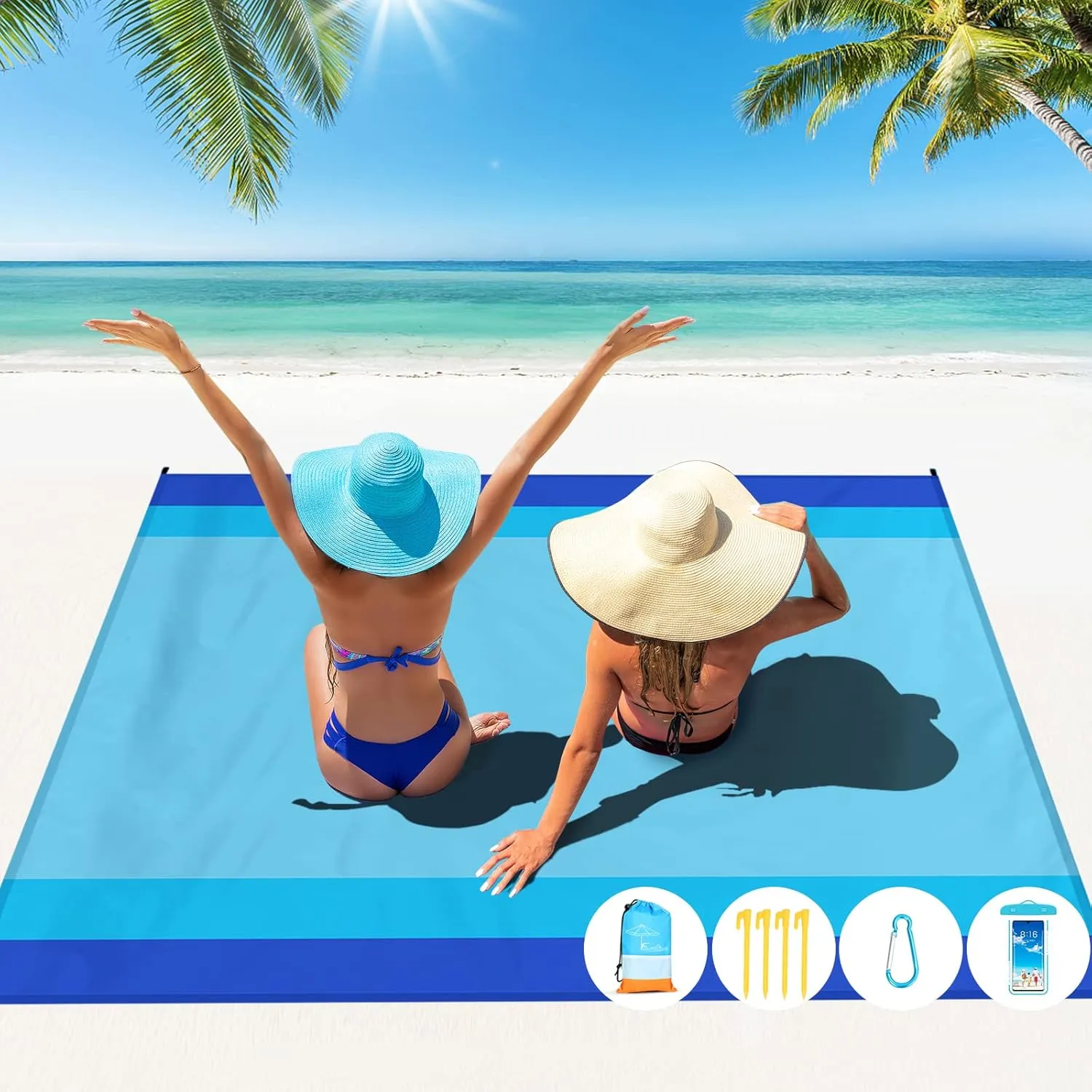 Beach Blanket Oversized Extra Large 10'X 9',Waterproof Sandproof Beach Blanket 2-8 Adults Lightweight Durable for Travel Camping Hiking Picnic (10'X 9', Blue)