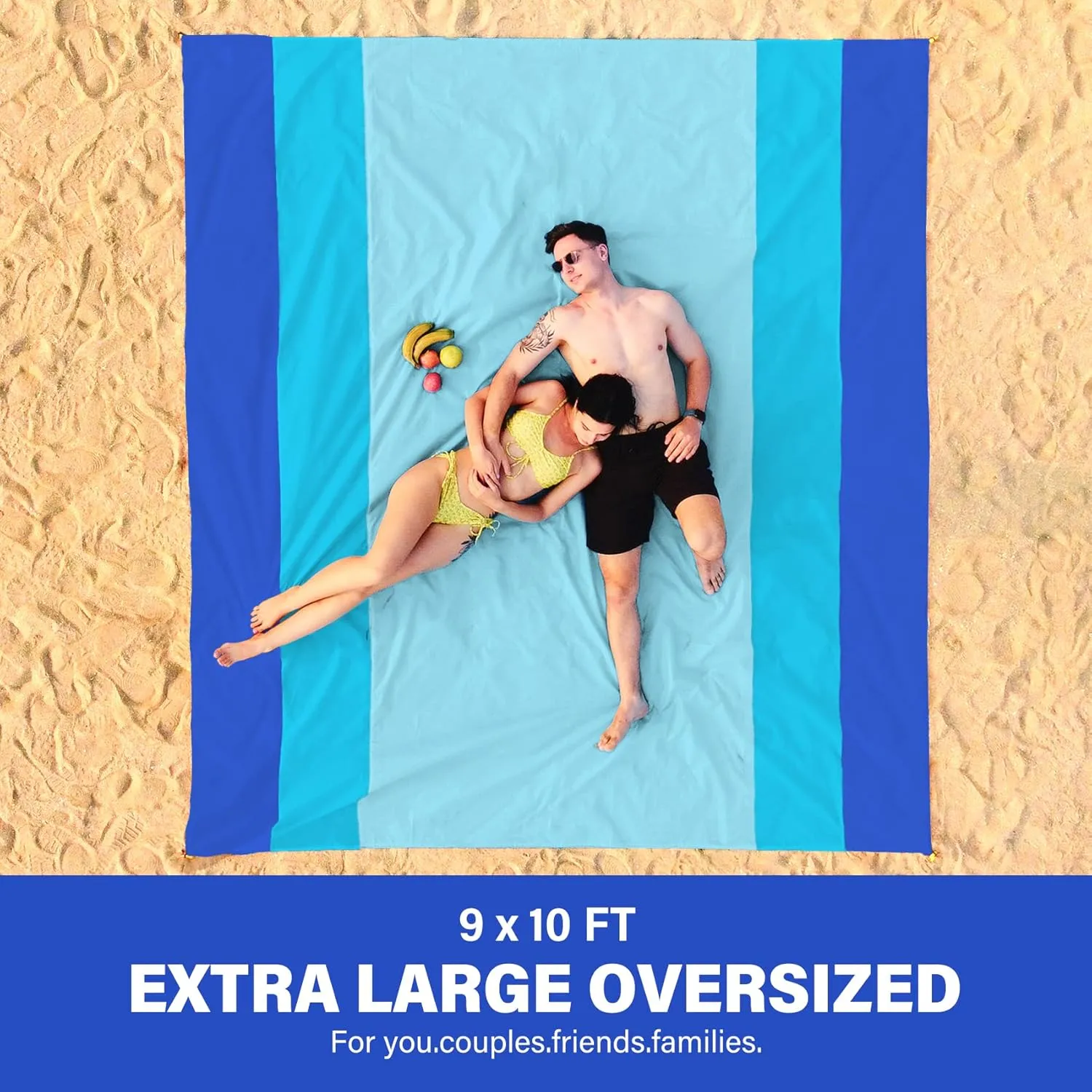 Beach Blanket Oversized Extra Large 10'X 9',Waterproof Sandproof Beach Blanket 2-8 Adults Lightweight Durable for Travel Camping Hiking Picnic (10'X 9', Blue)