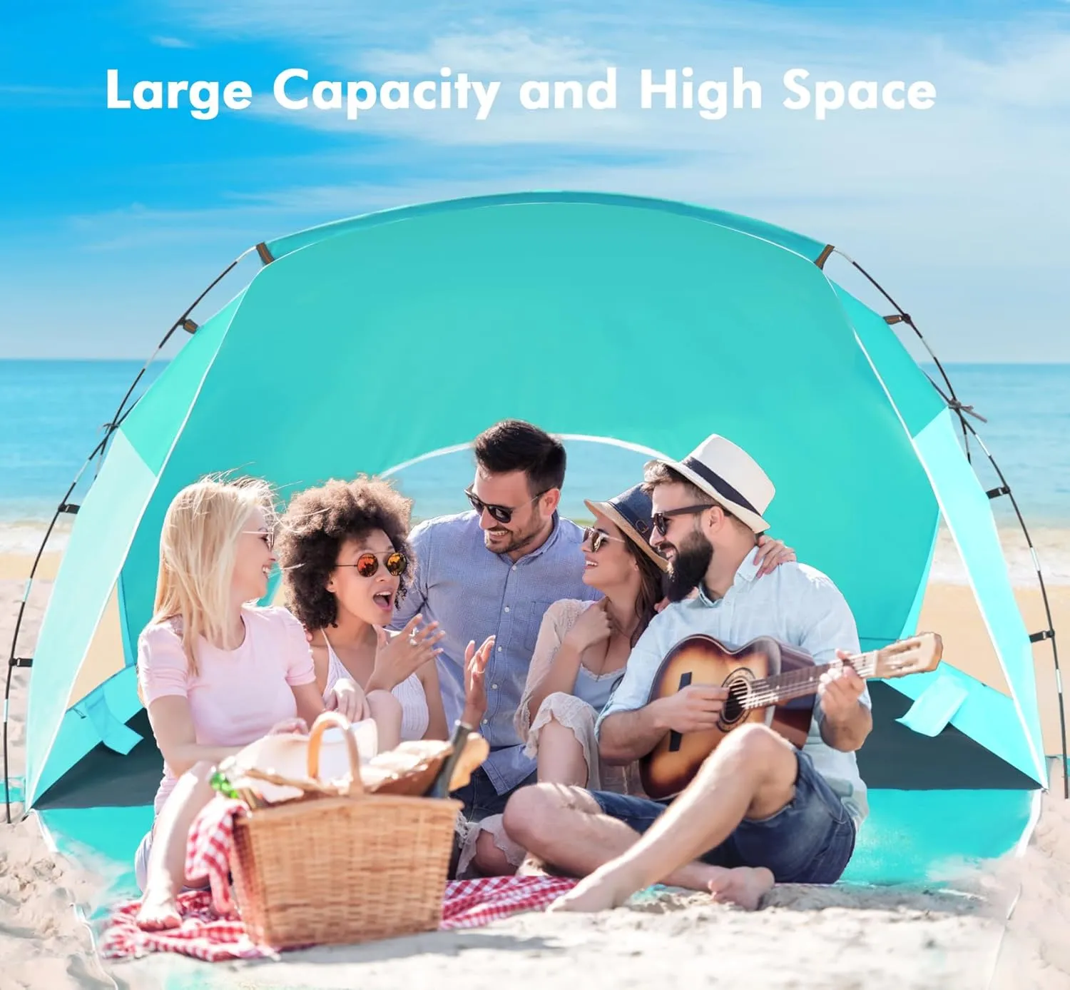 Beach Tent, Portable Sun Shelter for 2/3/4/6-8 Person with UPF 50  UV Protection, Easy Setup Waterproof Beach Shade Canopy Cabana for Family Outdoor and Picnics, Fishing with Carrying Bag