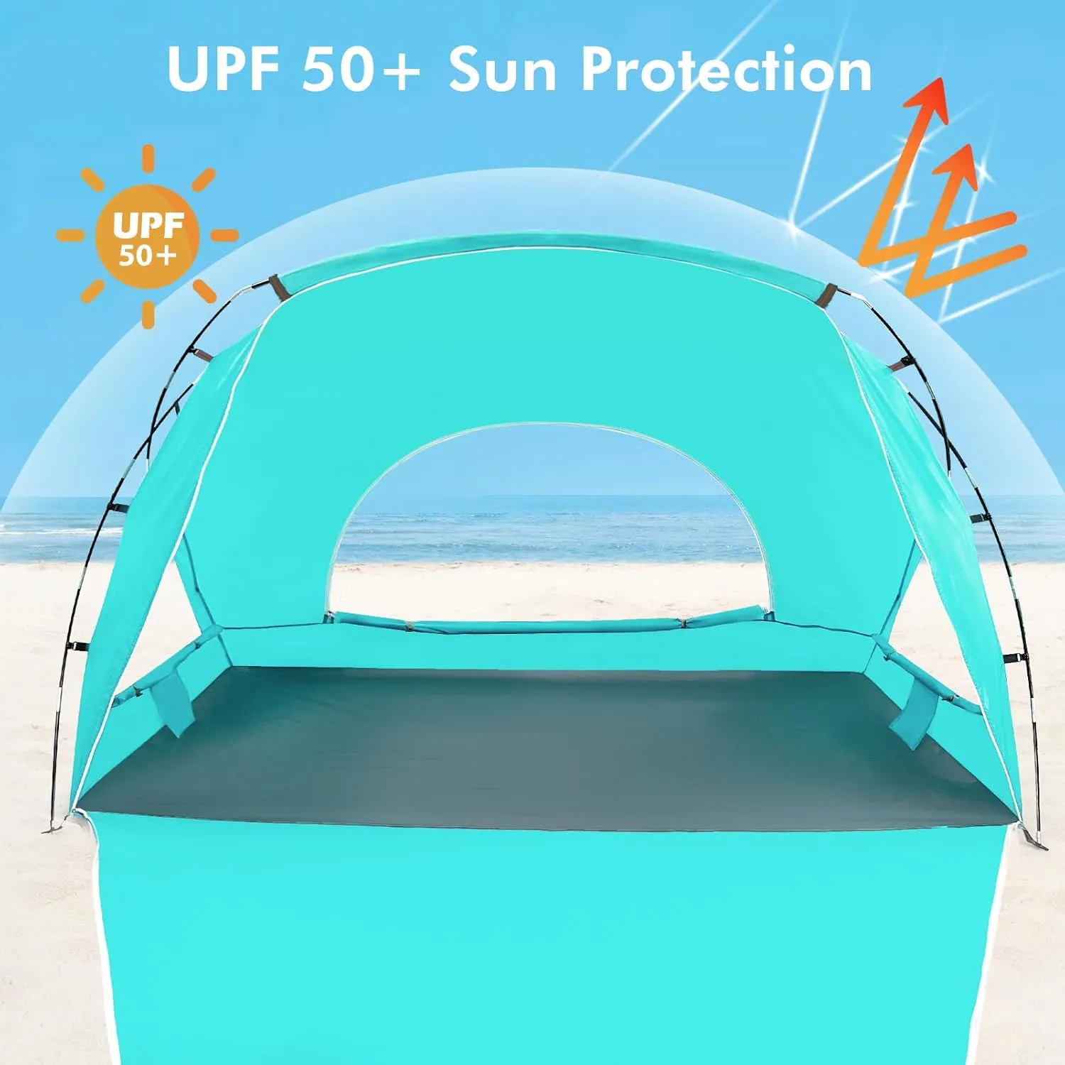 Beach Tent, Portable Sun Shelter for 2/3/4/6-8 Person with UPF 50  UV Protection, Easy Setup Waterproof Beach Shade Canopy Cabana for Family Outdoor and Picnics, Fishing with Carrying Bag