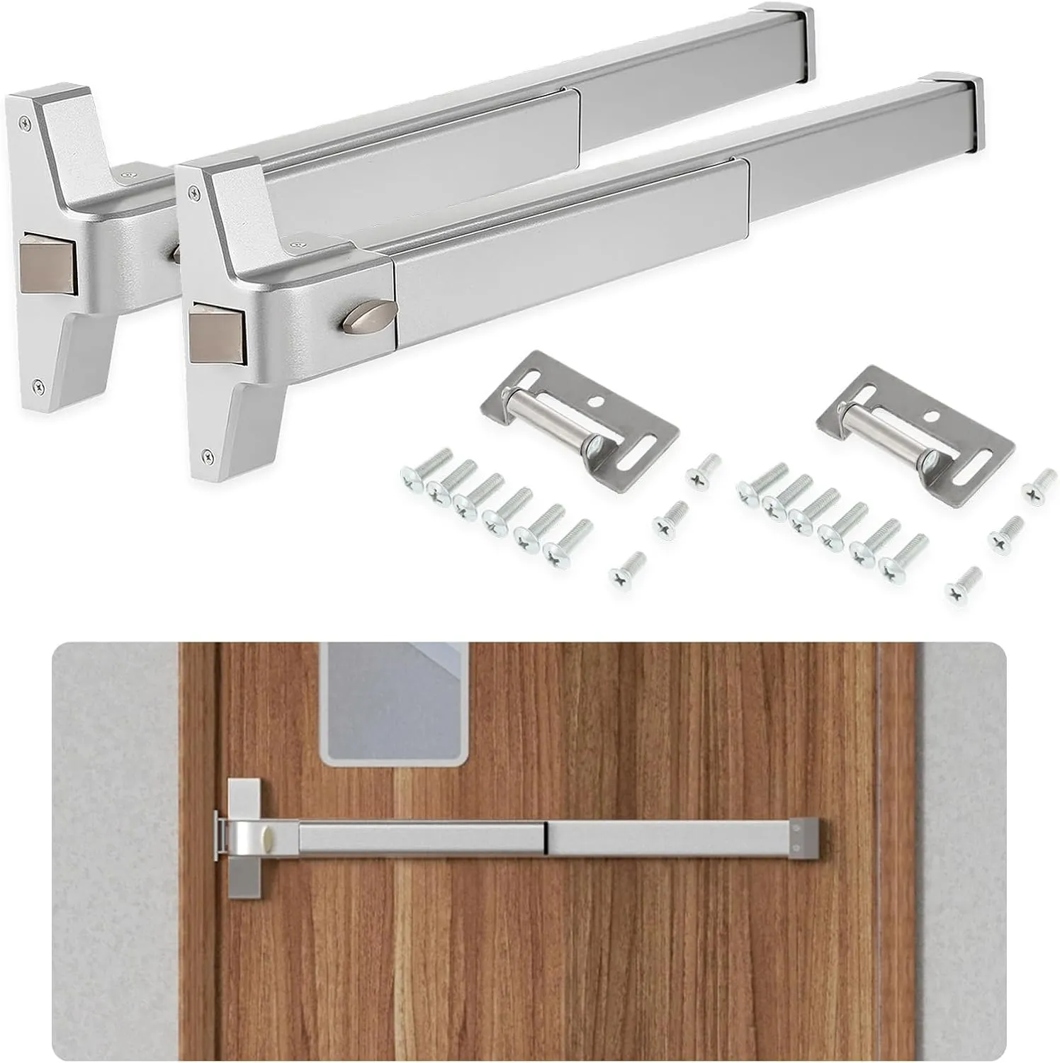 BEAMNOVA 2 Pack 27.5 Inch Door Push Bar Commercial Panic Exit Device Lock Gate Roller Strike Plate End Cap Metal Universal Emergency Hardware Parts, Metallic for 27.5 to 41 inches Wide Door