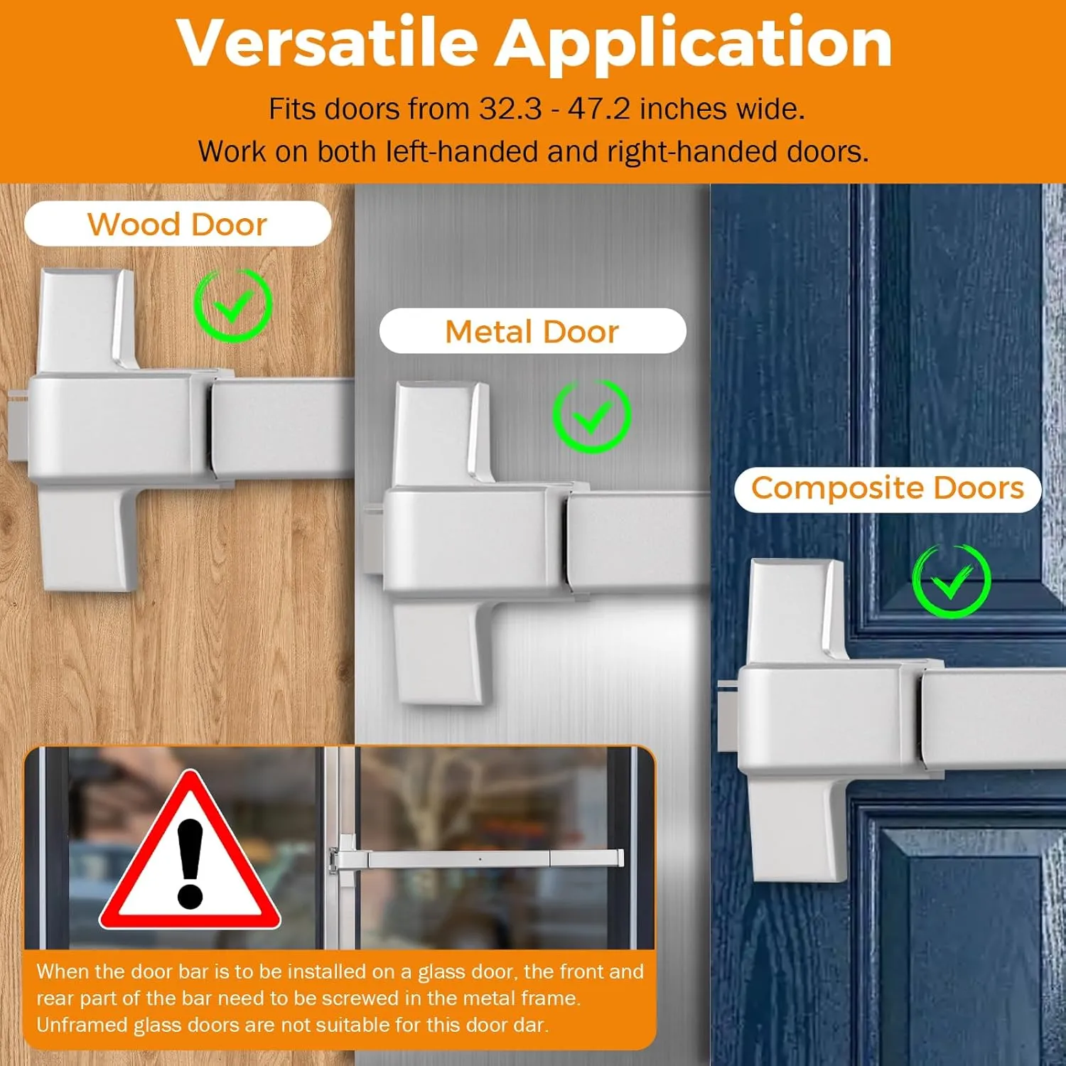 BEAMNOVA 32 inch Commercial Door Push Bar Panic Exit Device Exterior Lever Lock Key Allen Key 2-in-1 Set Roller Strike Plate End Cap, for 32.5 to 47.2 inches Wide Door, Metallic