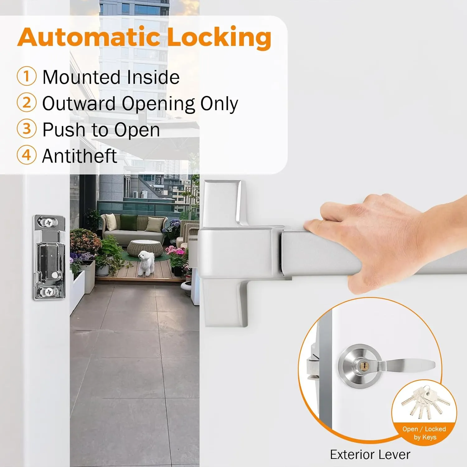 BEAMNOVA 32 inch Commercial Door Push Bar Panic Exit Device Exterior Lever Lock Key Allen Key 2-in-1 Set Roller Strike Plate End Cap, for 32.5 to 47.2 inches Wide Door, Metallic
