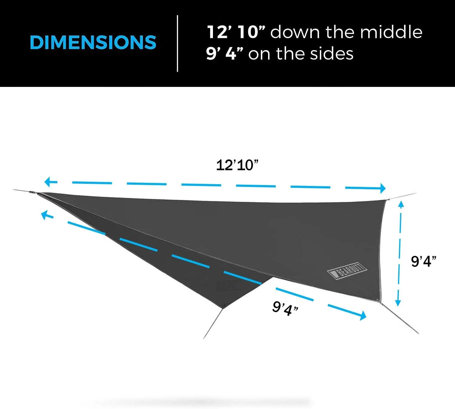 Bear Butt Hammock Rain Fly & Camping Tarp - 11 x 9 ft Ultralight Waterproof Tarp for Hammock & Tent Camping - Easy to Set Up