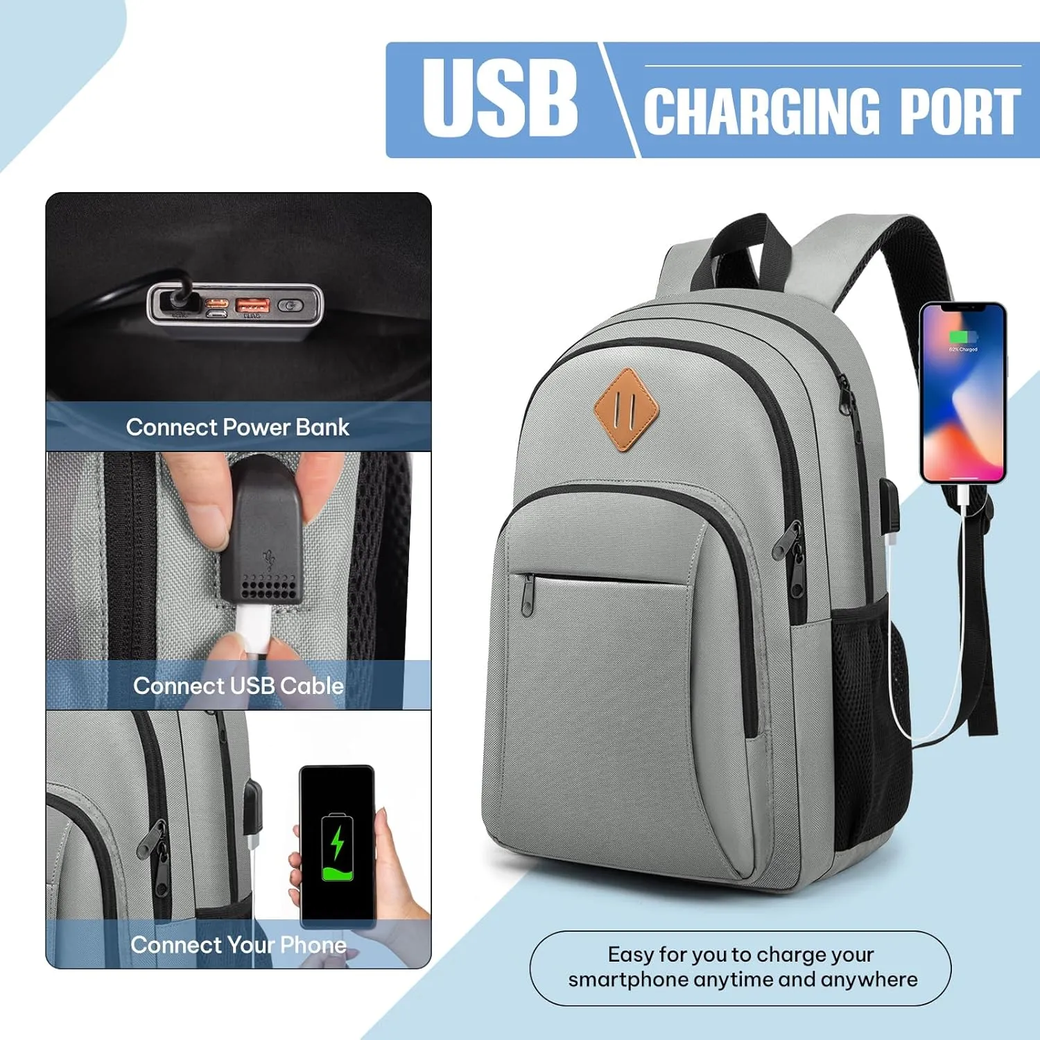 Beaulyn Travel Laptop Backpack, Anti Theft Backpack with USB Charging Port, Waterproof Bookbag & Computer Bag for Men & Women