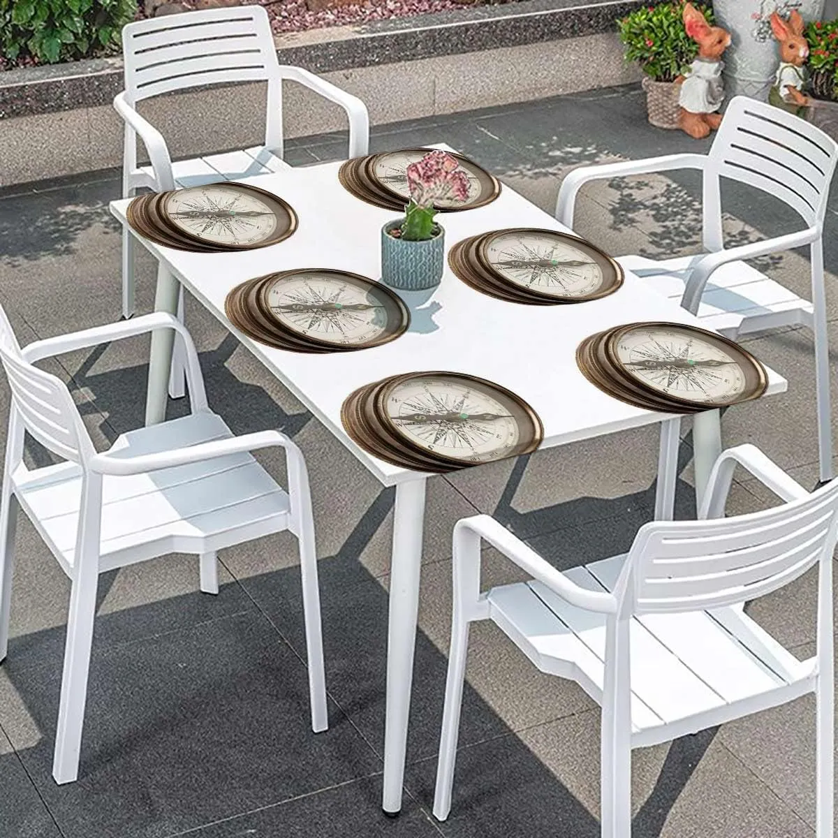Beige Brown Rectangular Table Covers, Vintage Navigation Voyage Sextant Tools Elastic Oilproof Waterproof Tablecloth Compass Fits up 5 Foot Tables
