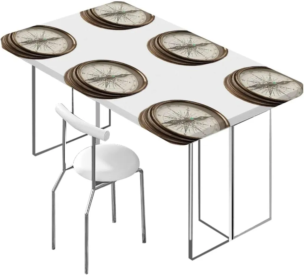 Beige Brown Rectangular Table Covers, Vintage Navigation Voyage Sextant Tools Elastic Oilproof Waterproof Tablecloth Compass Fits up 5 Foot Tables
