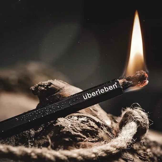 überleben Tindår Tinder Wick & Bellow Fire Starter Kit - Waterproof, 60 Min Burn Time - Paraffin Wax Rope Hemp Wick and Bellow Bushcraft Survival Kit - Black Aluminum Sleeve & Slider Box