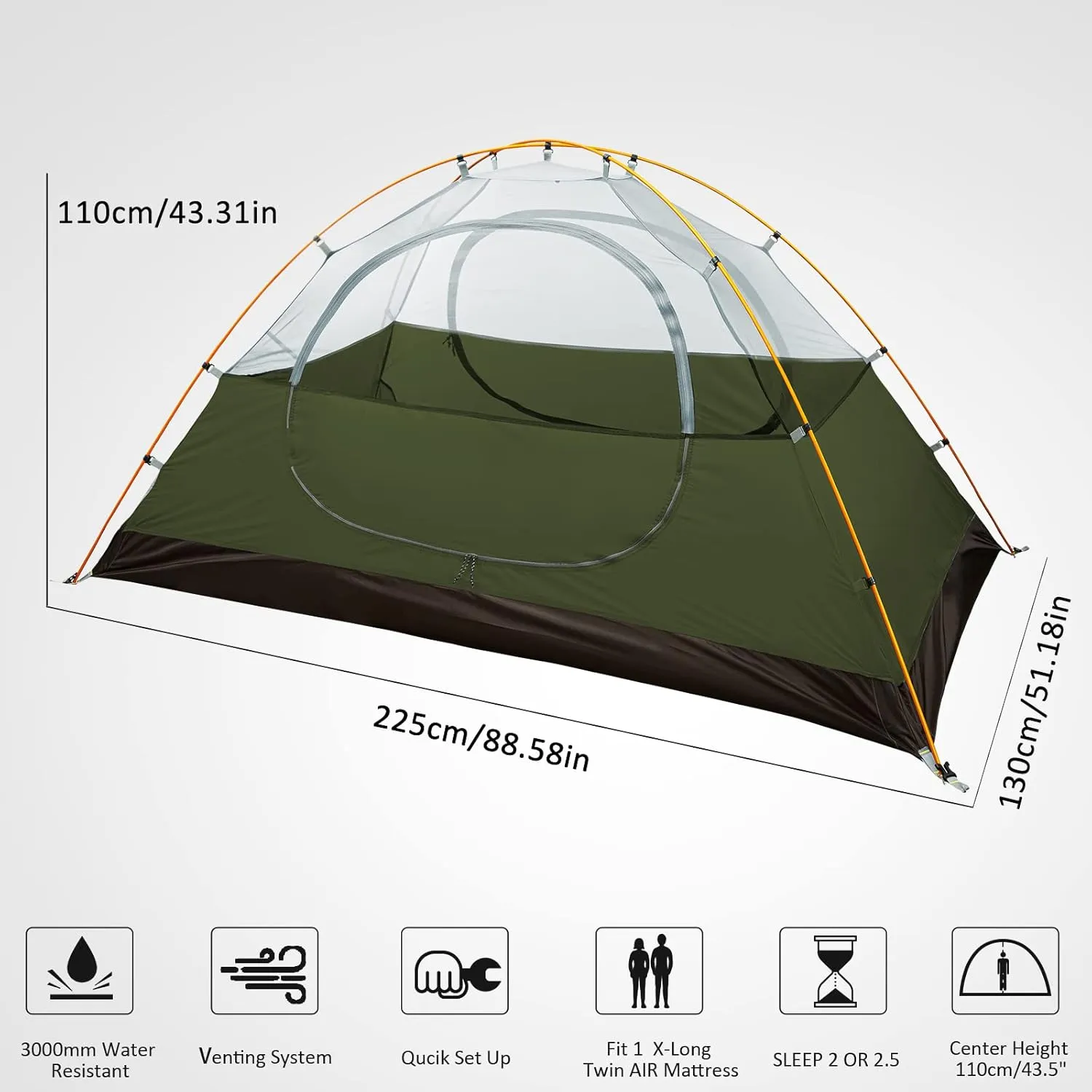 Bessport Camping Tent 1/2 Person Tent Waterproof Two Doors Backpacking Tent Easy Setup Lightweight for Outdoor, Hiking Mountaineering Travel