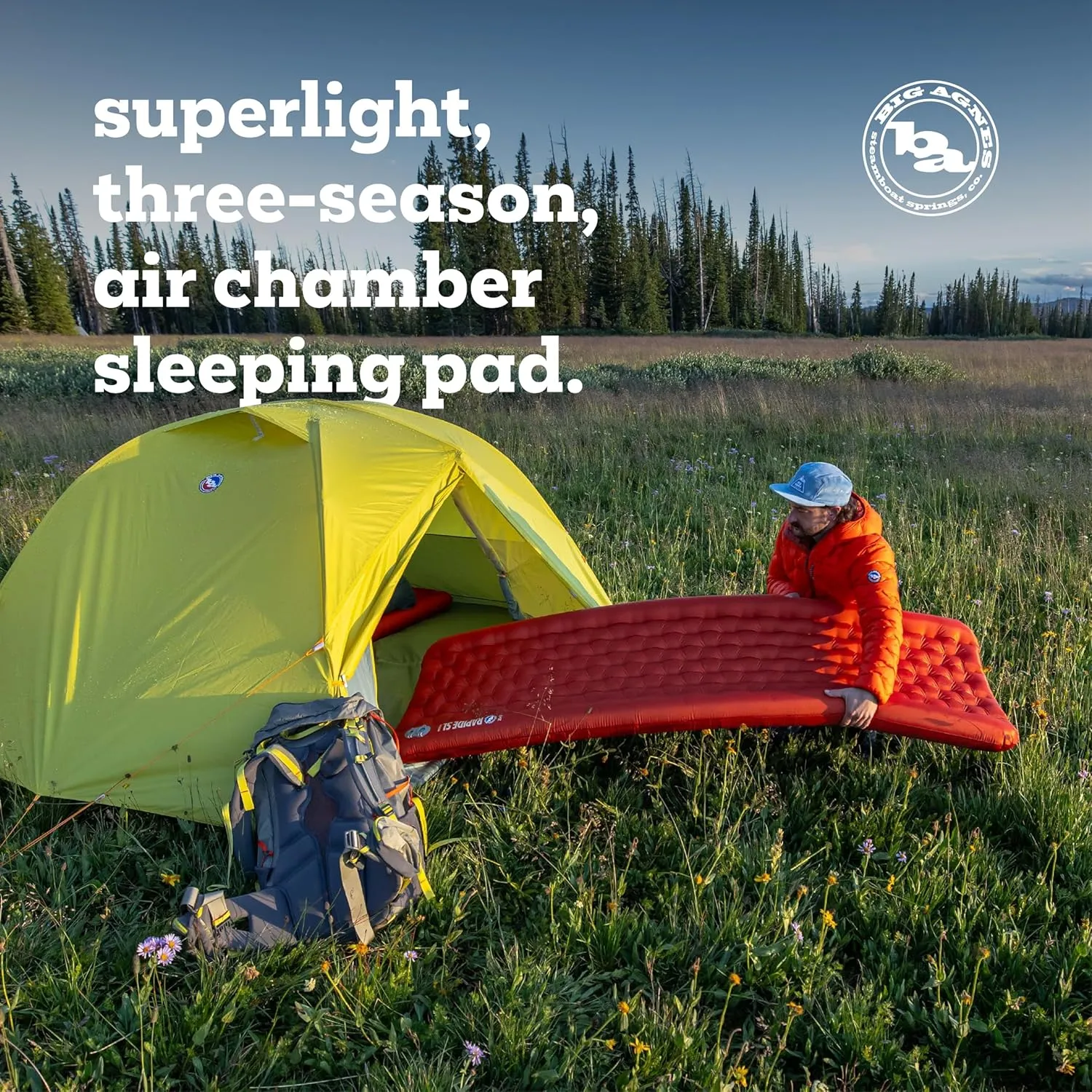Big Agnes Rapide SL - Insulated Sleeping Pad, Ultralight, All Season Compact Backpacking and Hiking, Pumphouse Sack Included, Orange, 40X72 Double Wide